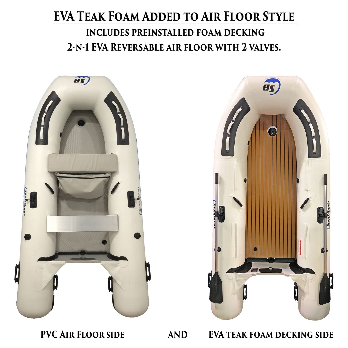 Inflatable Sport Boats Dolphin 8.8' Air Floor with EVA Foam Teak decking - Premium Heat Welded Dinghy