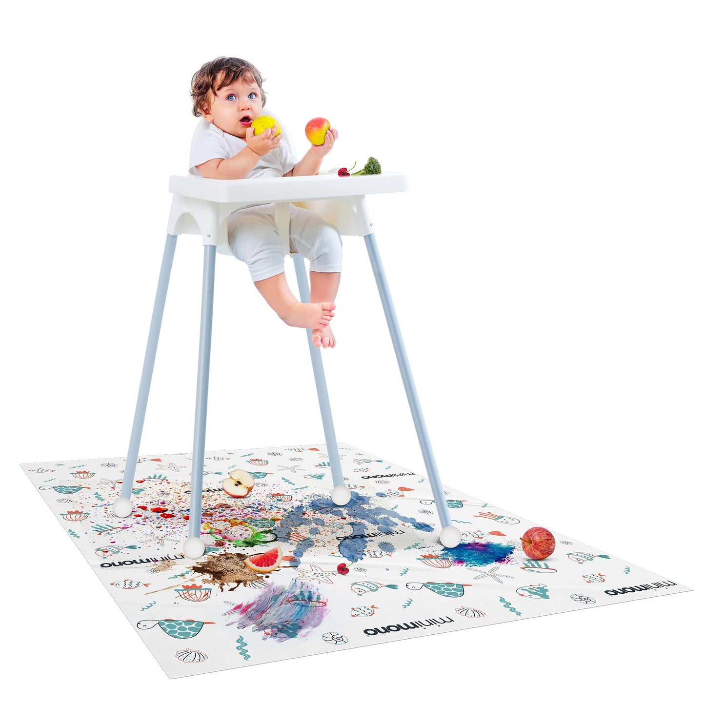 Minimono Baby Splat Mat for Under High Chair - 30 Pcs Disposable and Waterproof Splash Mats - 40"x47" Multipurpose Activity Mat for Picnic, Arts and Crafts - Baby Led Weaning Supplies (Sea Animals)