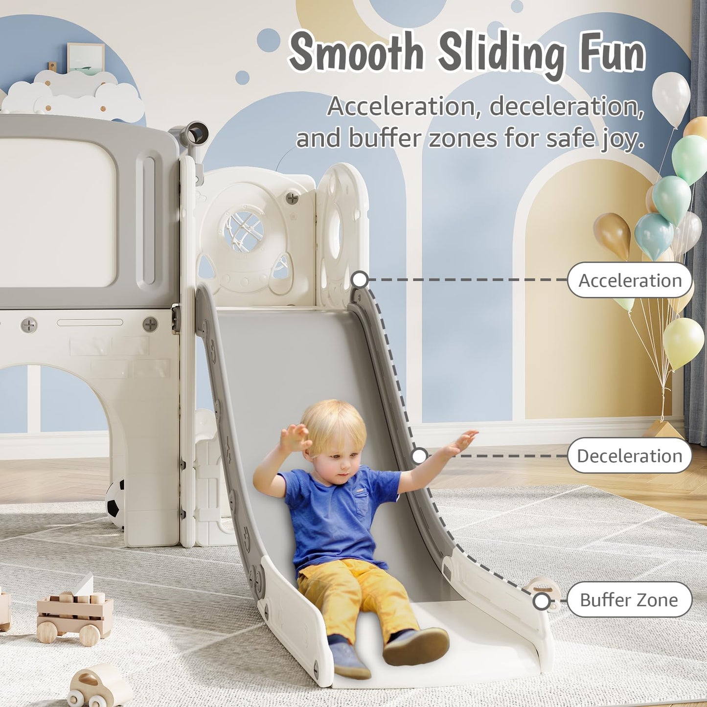Garvee 8-in-1 Toddler Slide Indoor & Outdoor Playground Playset for Kids-Includes Climber, Basketball Hoop, Telescope, Tunnel, and Storage Space for Backyard & Courtyard Fun