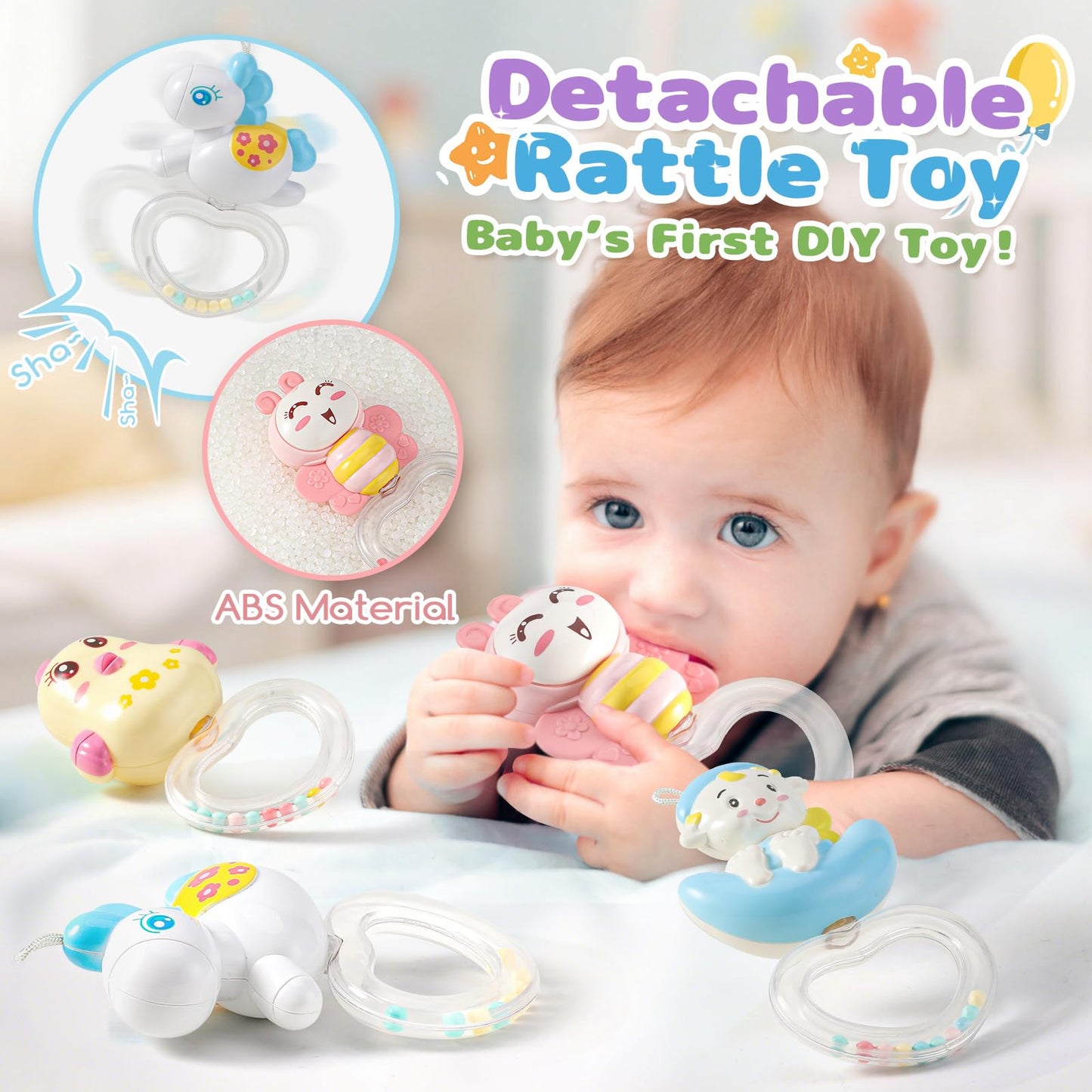 Mini Tudou Baby Musical Mobile Crib with Music and Lights, Timing Function, Projection, Take-Along Rattle and Music Box for Babies Boy Girl Toddler Sleep