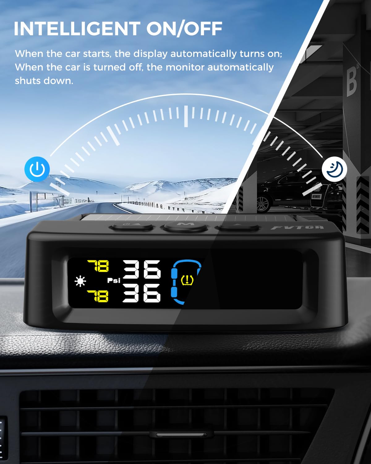 Tire Pressure Monitoring System - TPMS with Solar and USB Charger, 4 Tire Sensors and 6 Alarm Modes, Auto on/Off and Voice Prompt, TPMS with Color LCD Screen, for RV, Sedan, SUV, MPV, etc (0-87 PSI)