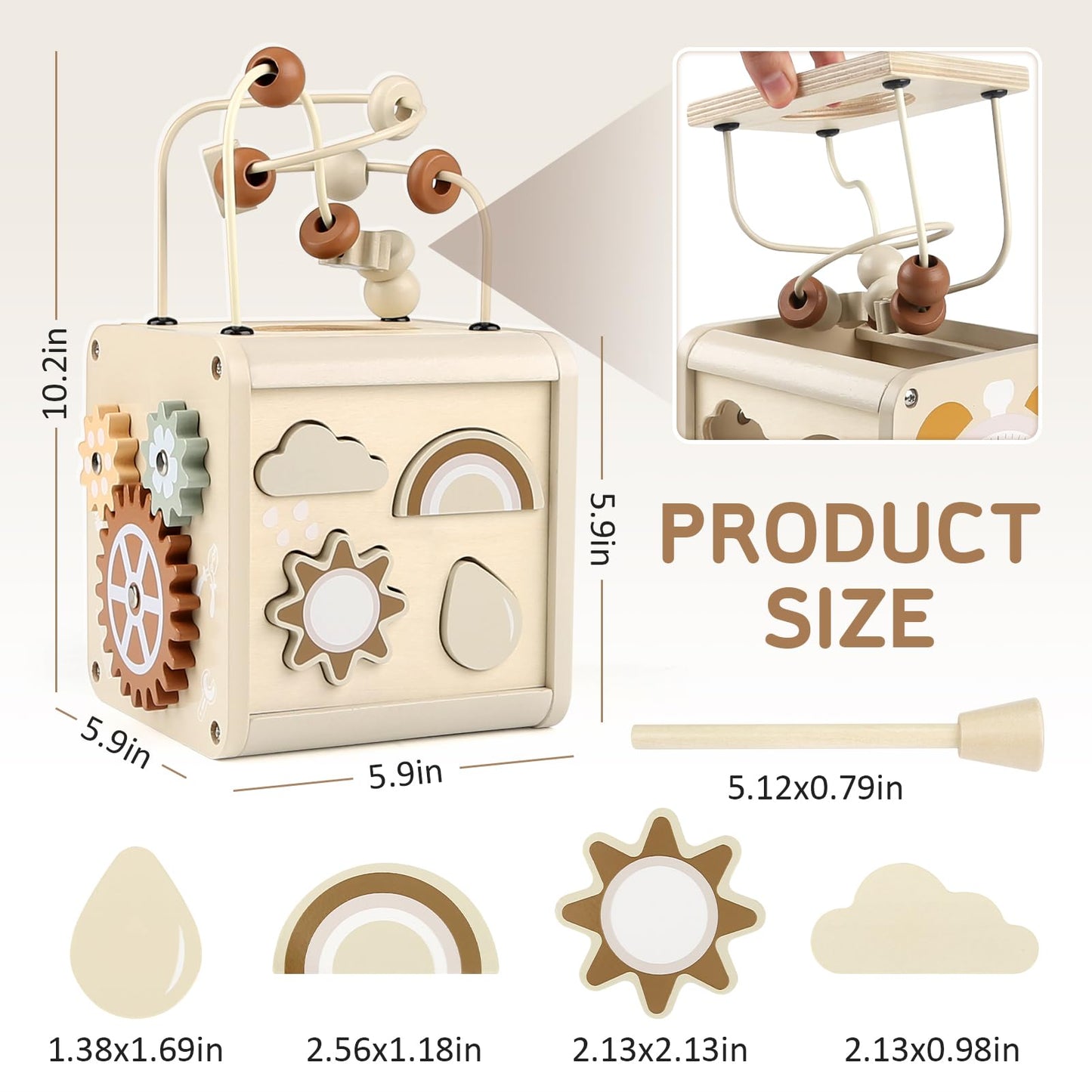 Vanplay Montessori Toys for 1+ Year Old Girls Boy Gifts, Wooden Sensory Activity Cube for Babies 12-18 Months, Learning Educational Toys 1 2 3 Year Old First Birthday Gifts for Toddler 1-3