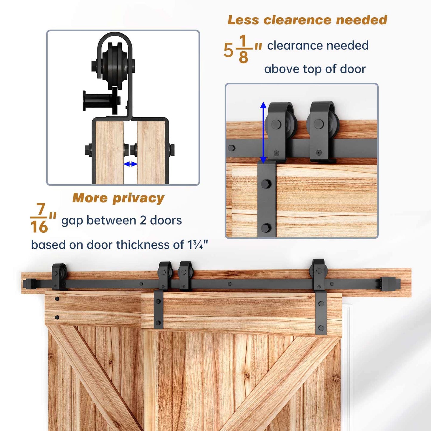 EaseLife 10 FT Bypass Double Sliding Barn Door Hardware Kit,Single Track, Slide Smoothly Quietly,Easy Install (10FT Track Kit for Double 65" Wide Door)