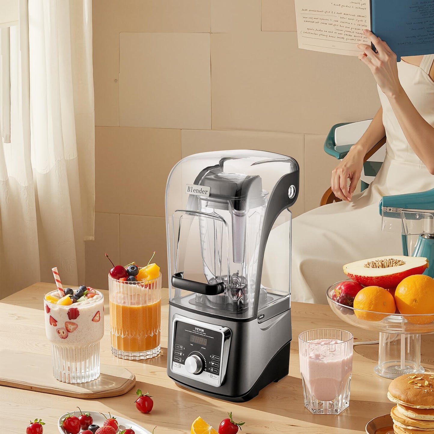 VEVOR Blender for Smoothies, 85 oz 1400W, Professional Blender with Powerful Motor, Multi-Functional Food Processing with Noise Cover for Smoothie/Milkshake/Juice, Fits for Kitchen