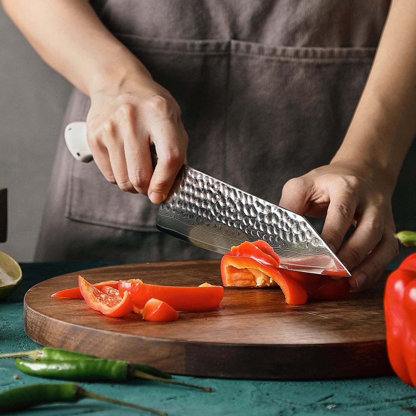 HEZHEN 5PCS Damascus Steel Kitchen Knife Set, 67 Layers Chef, Universal Peeling, Paring, Bread Knife, Ivory White G10 Handle Cooking Tools