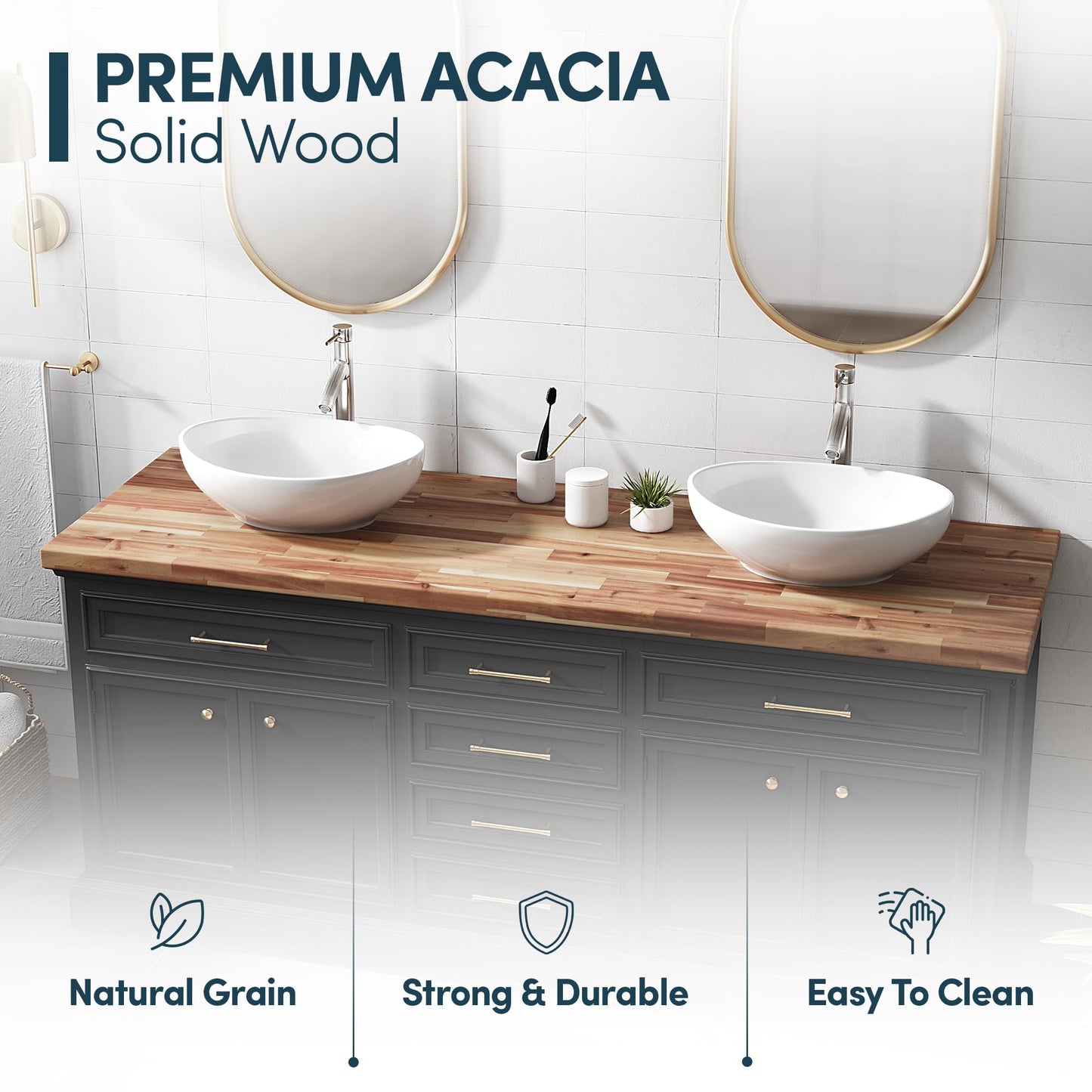 AllForWood 60''L x 25''W x 1.5''Th Acacia Premium Solid Wood Butcher Block Countertop, Butcher Block Table Top for DIY Washer Dryer/Island/Kitchen Countertop (Unfinished)