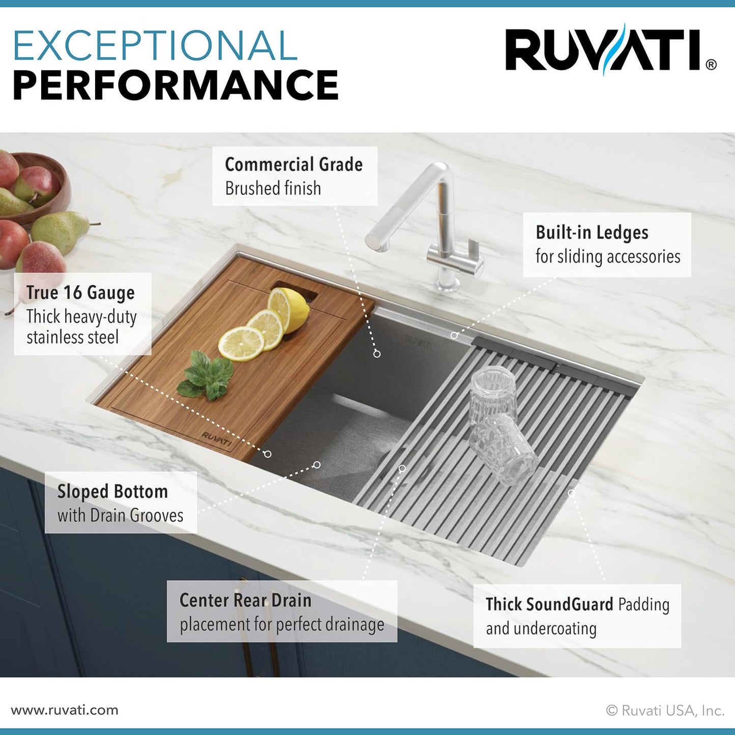Ruvati 30-inch Round Corner Undermount 16 Gauge Stainless Steel Workstation Kitchen Sink Single Bowl – Soundproof Multifunction Chef Sink with Cutting Board & Accessories – RVH8320