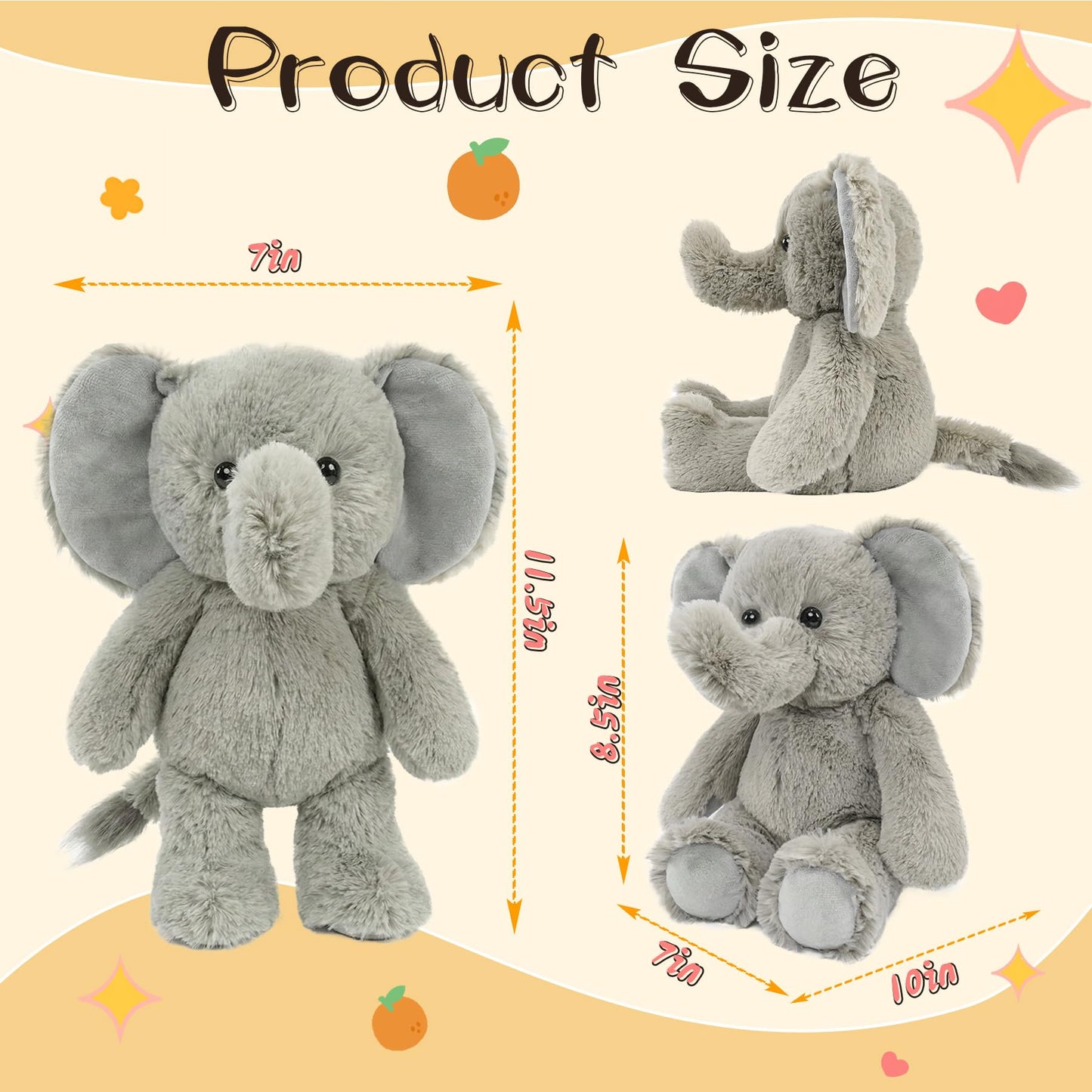 okegztoa Stuffed Animal Plush Toy Soft Plushie Cuddly Elephant Cute Plush Toy for Kids Toddlers Boys Girls Birthday Christmas Nursery Decor Party Favors