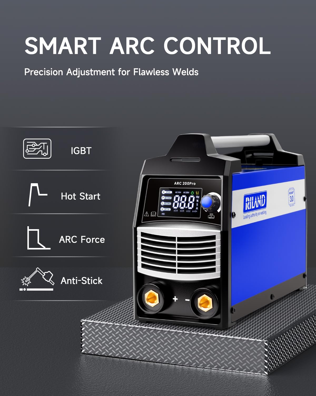 RILAND ARC 200Pro Stick Welder, 2026 Newest [Large LED Display] ARC/Lift TIG Welding Machine with Synergic Control, IGBT Inverter Portable MMA Welder Machine with Hot Start, Arc force and Anti-Stick