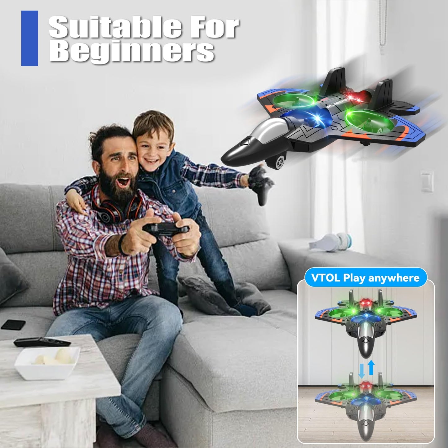4DRC V32 Foam RC Planes with 3 Batteries, Remote Control Airplanes for Kids Adults 8-16, RC Drone Airplane Helicopter Jet with Light, 360° Flip, Stunt Roll, Airplane Toy Gifts for Kids Boys Adults