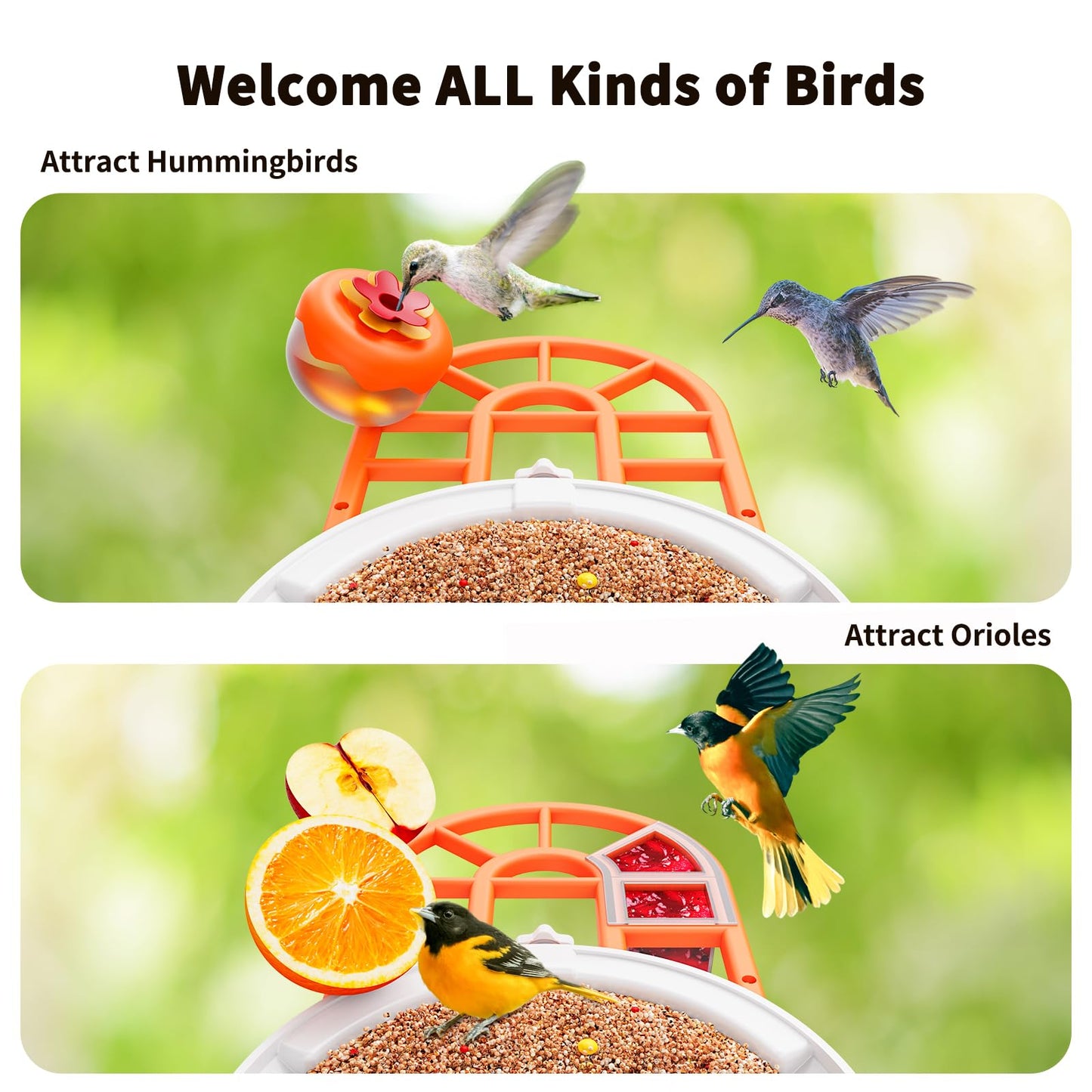 HARYMOR Bird Feeder with Camera with AI Identify Birds Species Solar Powered, Smart Bird House with Cam, 2K HD Video Live Stream, Instant Arrival Alerts - Orange