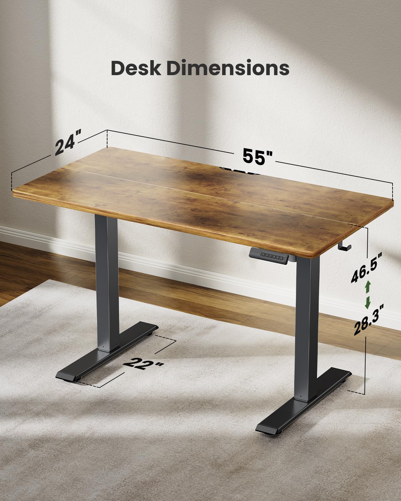 Marsail Electric Standing Desk, Adjustable Height Stand up Desk, 55 x 24 Inches Sit Stand Home Office Desk, Computer Desk, Rustic Brown