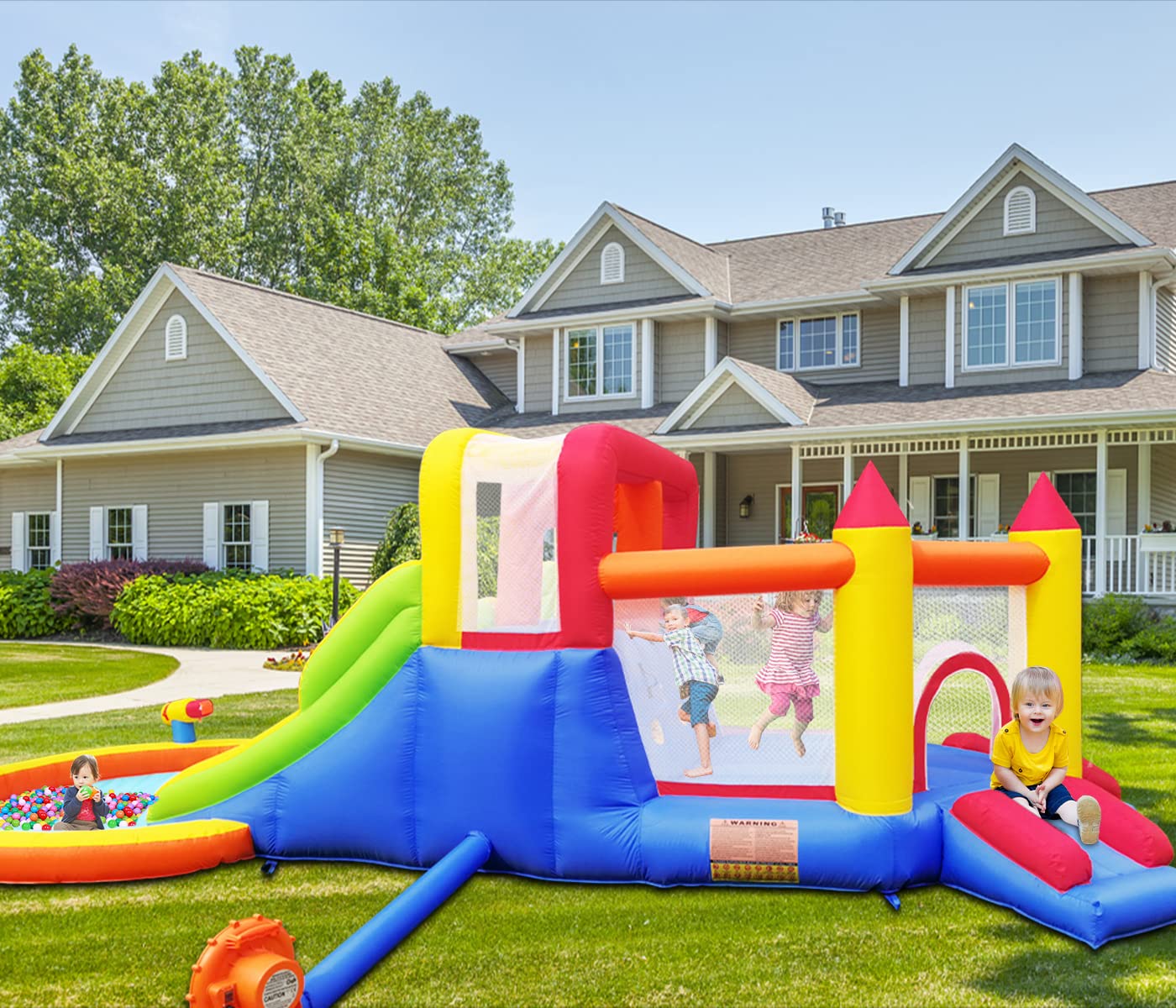 Umbalir InfIatable Bonuce House with 4 Slides & Large Splash Pool, Water Park with Ultra-Wide Climbing Wall, Jumping, Water Cannons & Surprise Water Sprayers for 3-10 yr Kids(20.6'Lx9.6'Wx6.4'H)