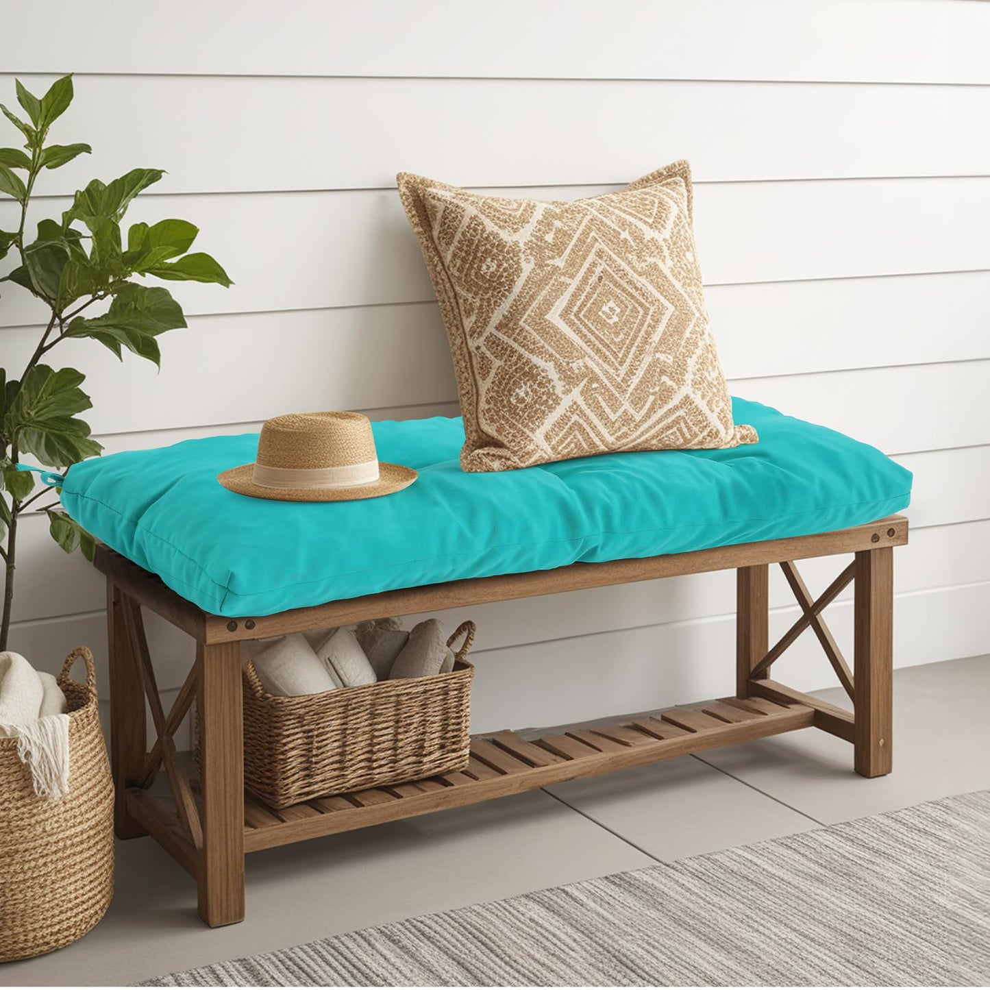 PRIMEPATIO Outdoor Bench Cushion Waterproof, Tufted Bench Seat Cushion 40 x 15 Inch, Patio Wicker Indoor Seat Pads for Outside Garden Patio Balcony, Blue