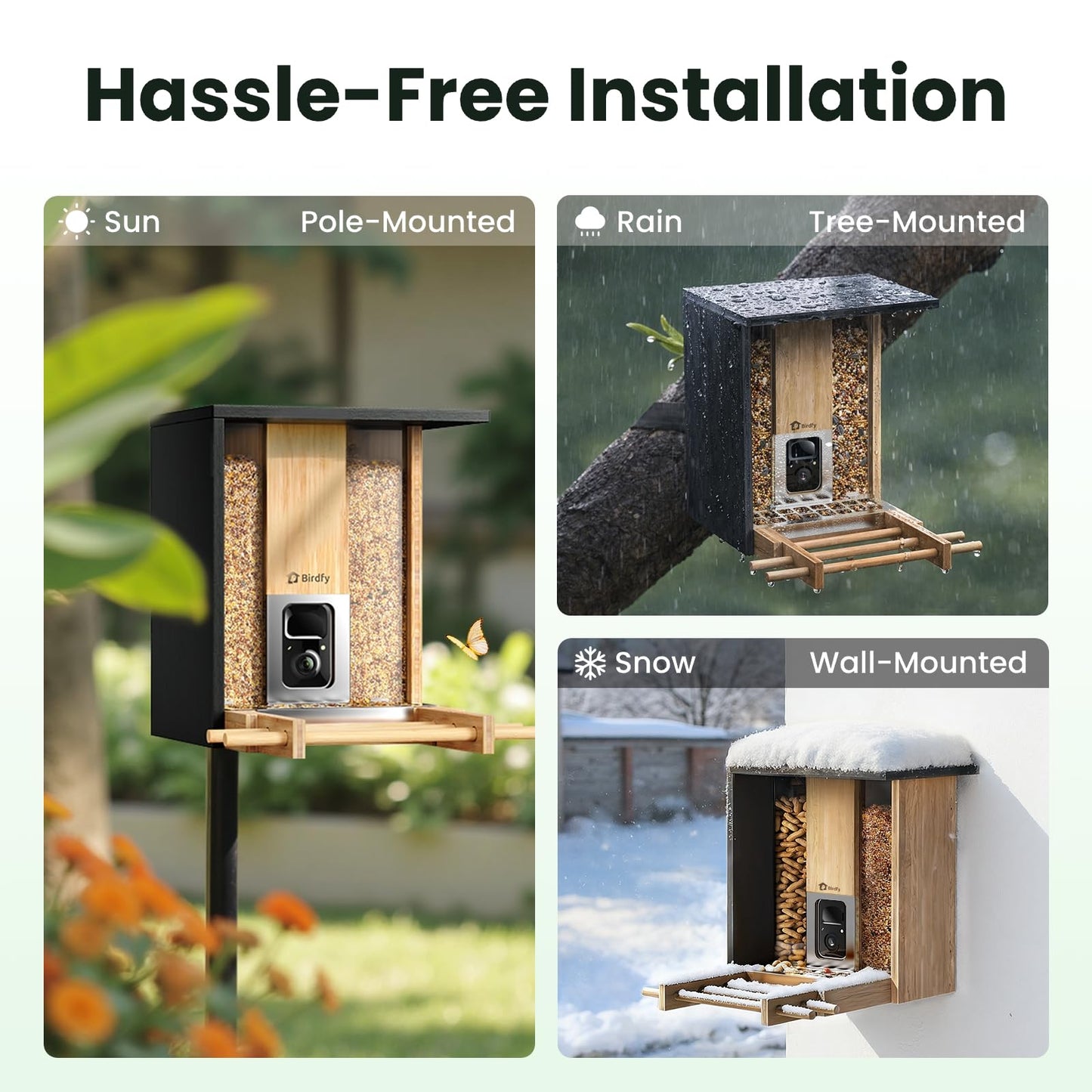 Birdfy Smart Bird Feeder with Camera, Solar Powered 2K Live tream Bamboo Wood feeder& Metal Guard, AI Identify Birds & Auto Record Video, Wild Birds Watching Ideal Gift for Chistmas for mom,Bird-Lover