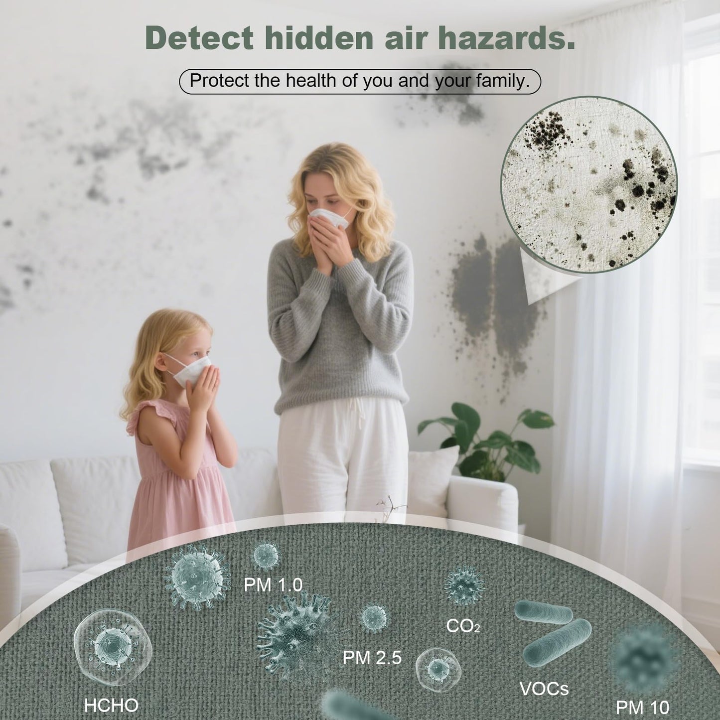 16-in-1 Air Quality Monitor Indoor, 7" Display with 9 AQI Metrics & 7 AQI Alarms, Monitors CO2, PM2.5, PM1.0, PM10, HCHO, TVOC, Temperature, Humidity & AQI, Time, for Home,Office, Car, Plants & Pets