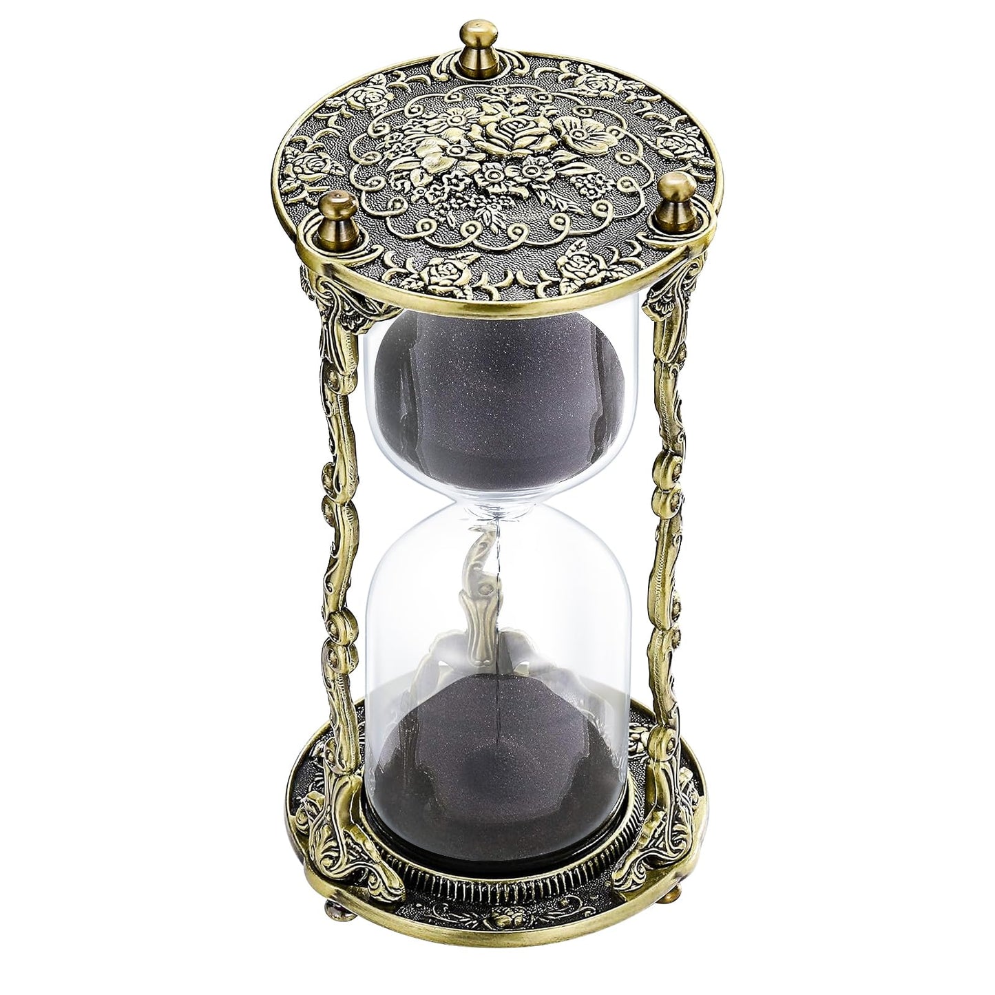SuLiao Hourglass Sand Timer 60 Minute, 60 Min Mandala Rose & Engraving Brass Sand Clock,Metal Iron Black Sand Timer, Antique Reloj De Arena,Unique 1 Hour Glass Sandglass for Gift Office Desk Decor