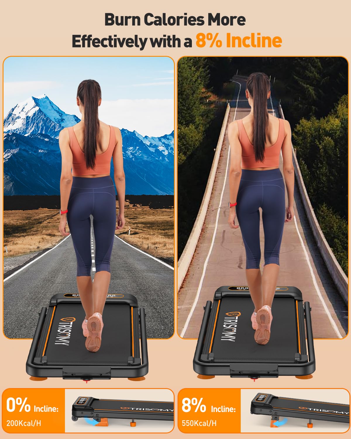Trisomy Walking Pad with Incline, Walking Pad Treadmill for Home Office, Upgraded 3.5 HP Under Desk Treadmill 330Lbs Capacity, 4 in 1 Portable Walking Pad with Remote Control and APP, LED Display