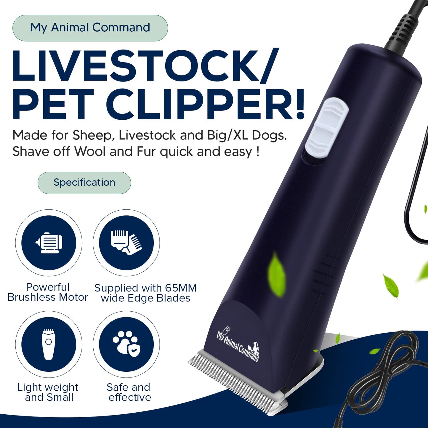 Professional Livestock Clippers for Grooming , Lightweight, Powerful Due to Our Innovative Brushless Motor, Thick Coats Trimmer for Sheep, Horses, Pigs, Farm Animals and Large and XL Dogs (Rescued)