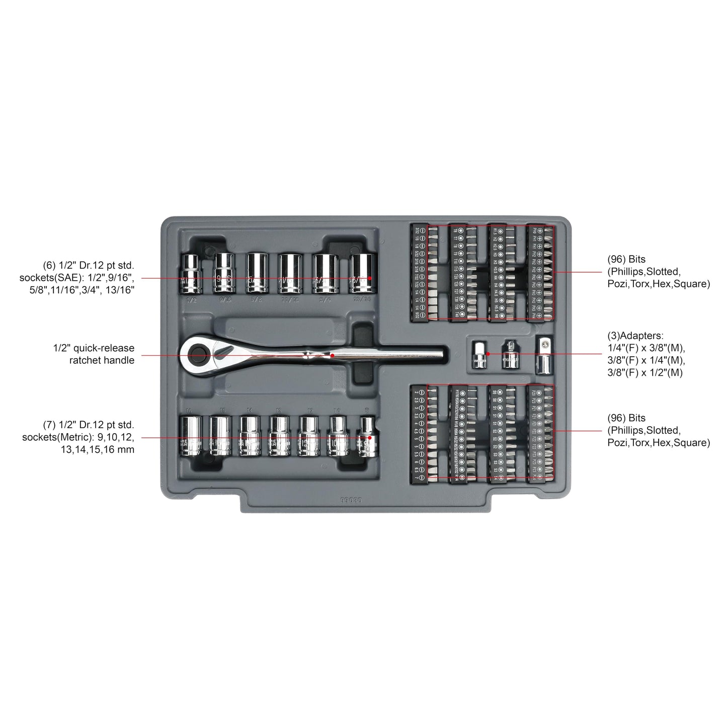 Amazon Basics 287-Piece Mechanic Tool Set with Sockets, Ratchets & Wrenches - 3-Drawer Case