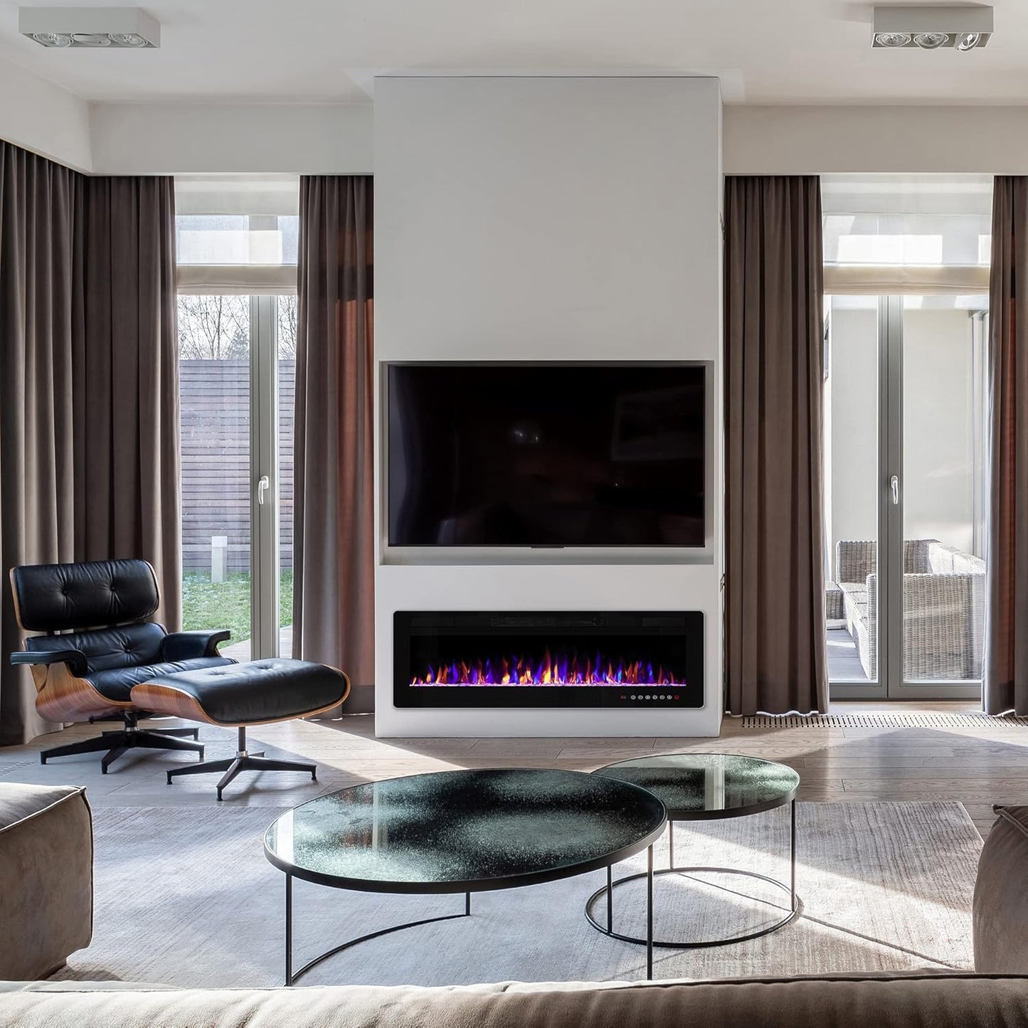 Electactic 50 Inch Electric Fireplace Insert Ultra-Thin - Recessed & Wall-Mounted Fireplace Heater with Thermostat, Adjustable Flame, Remote Control - Linear with Timer, Touch Screen, 750/1500W