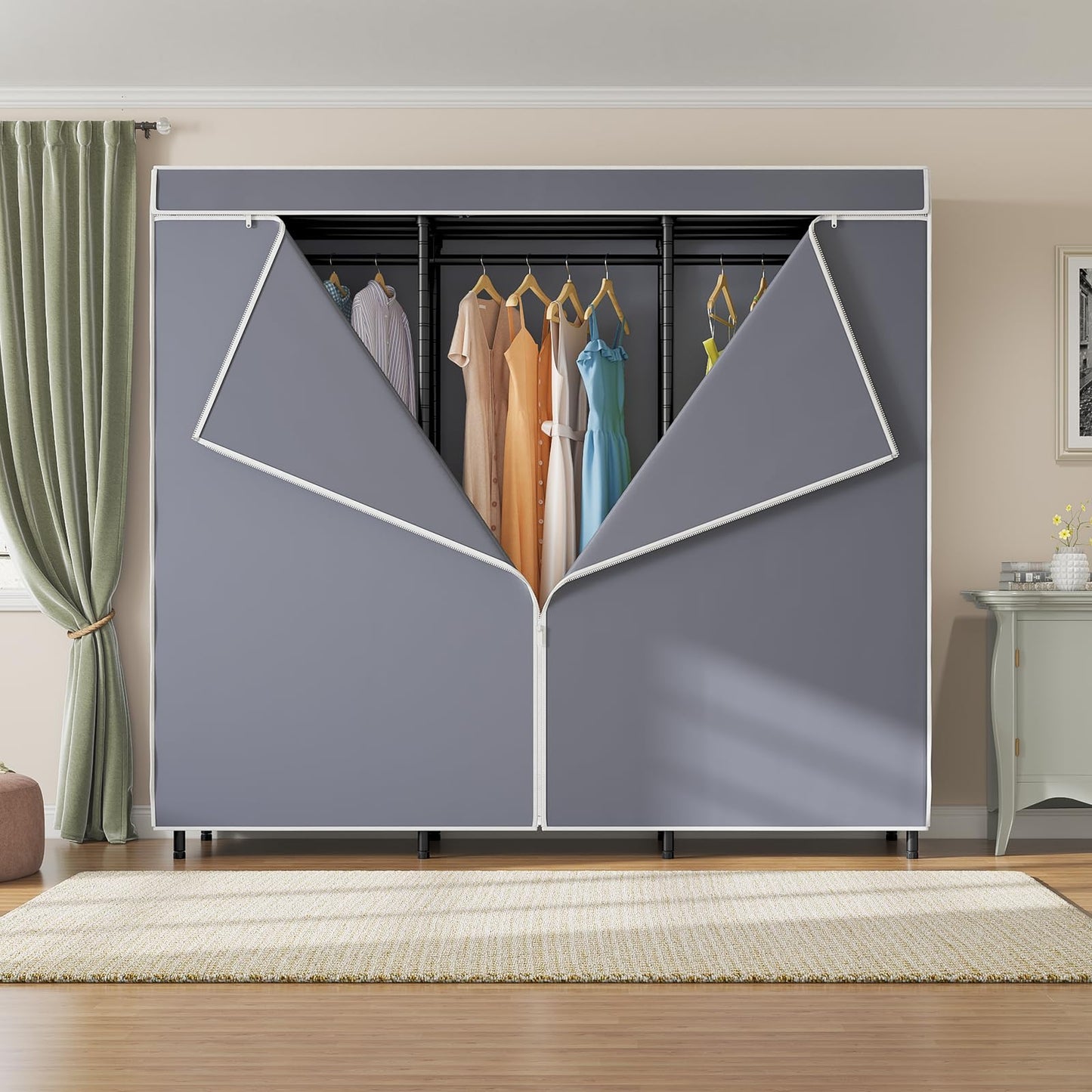 VIPEK V5C SE Covered Garment Rack Heavy Duty Clothes Rack with Cover and Adjustable Shelves, Freestanding Portable Closet Racks Clothes Storage Wardrobe Closets, Black Clothing Racks with Grey Cover