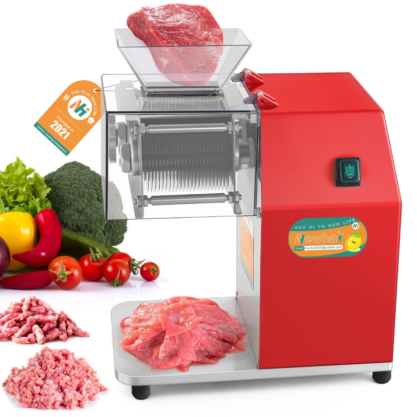 Newhai 850W Meat Cutter Machine, Commercial Meat Cutting Machine 10mm Heavy Duty, Stainless Steel Meat Slicer Shredder Restaurant, for Boneless Meat Soft Vegetables