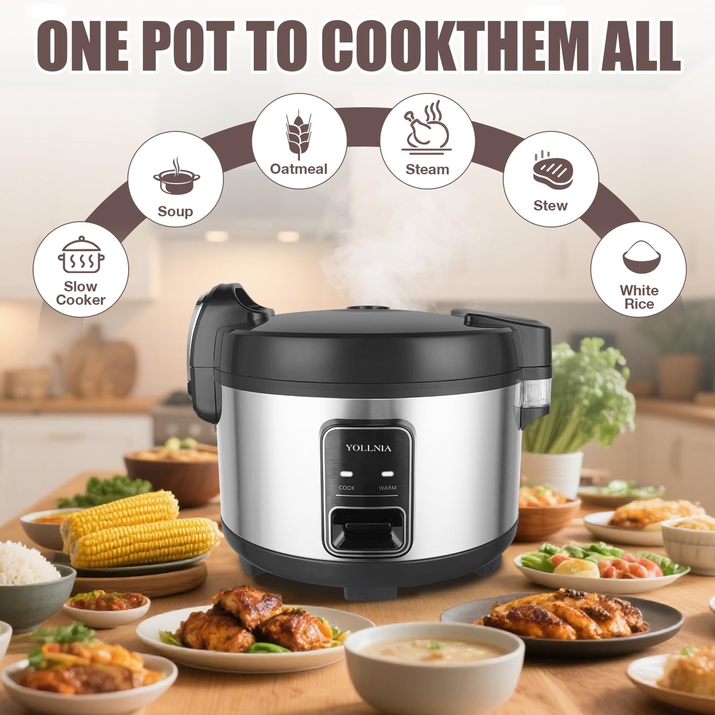 Oshenic Commercial Rice Cooker & Warmer 60 Cups (Cooked),13.8 Qt / 13 Liter Large Capacity Rice Cooker,Auto Keep Warm,Non-Stick Inner Pot,One-Touch Operation,1350W Fast Cooking Electric Rice Cooker