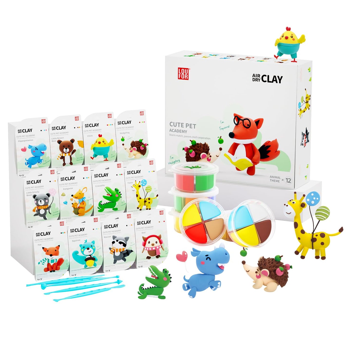 LOUFOR Air Dry Clay Kits - Modeling Clay for Kids, Ultra Light & Soft, Safe & Non-Toxic, DIY Airdryclay Kit with Sculpting Tools and Tutorials, Creatible Art Crafts Toys Gifts for Boys Girls