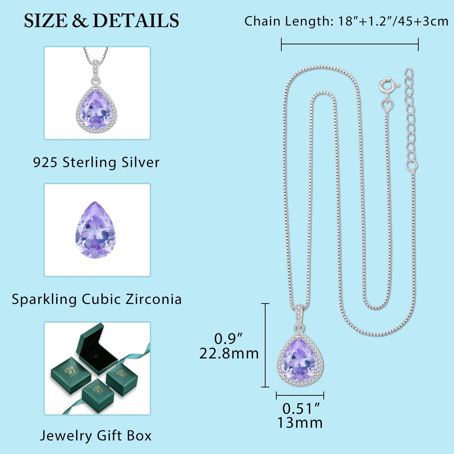 FJ Teardrop Jewelry Set for Women 925 Sterling Silver Alexandrite Necklace and Earrings Set Pear Cut June Birthstone Jewelry Gifts