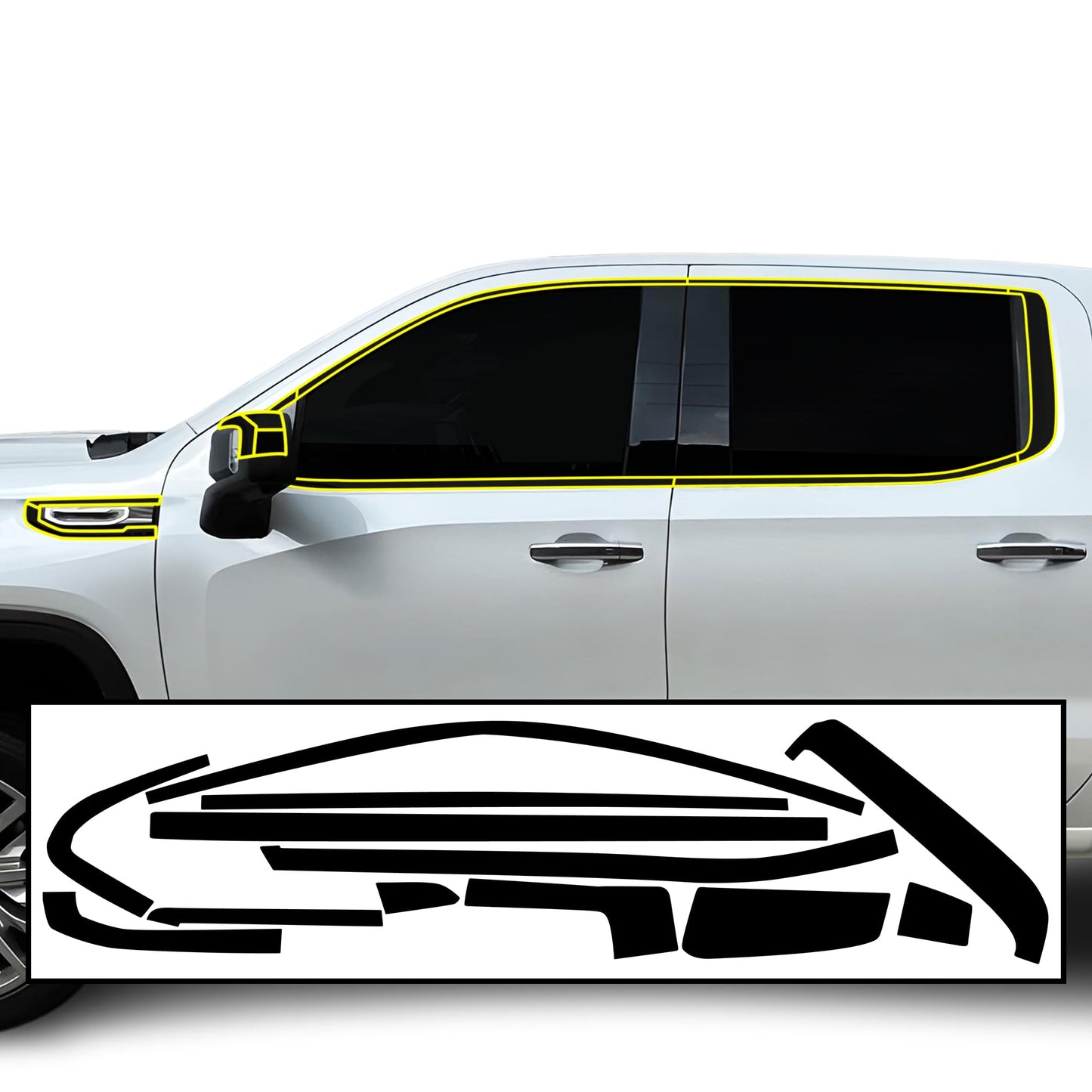 BOGAR TECH DESIGNS for GMC Sierra 1500 2022-2026 Side Window Chrome Delete – Precut Vinyl Trim Overlay, Gloss Black Blackout Appearance