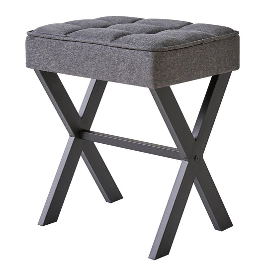 IBUYKE Square Makeup Stool with X-Leg Foot Rest, Linen Footrest, Ottoman Seat, Multi-Use as Small Side Table, for Bedroom, Living Room, Dark Gray LG-70G