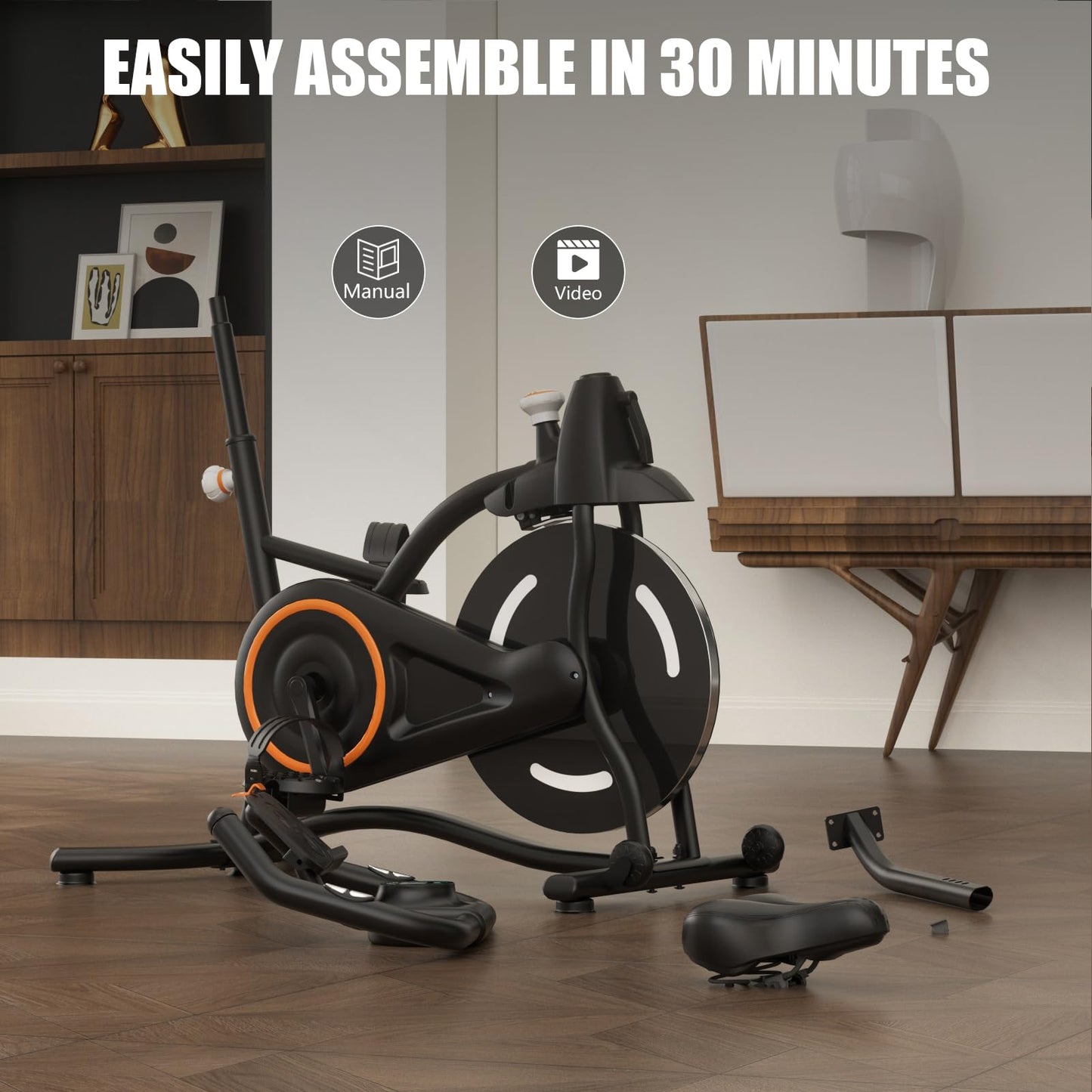 HOELLL Exercise Bike with Exclusive Heart Rate Sensor and APP Sync, Stationary Bikes for Home with Continuously Variable Resistance, Compact Indoor Cycling Bike with Tablet Mount