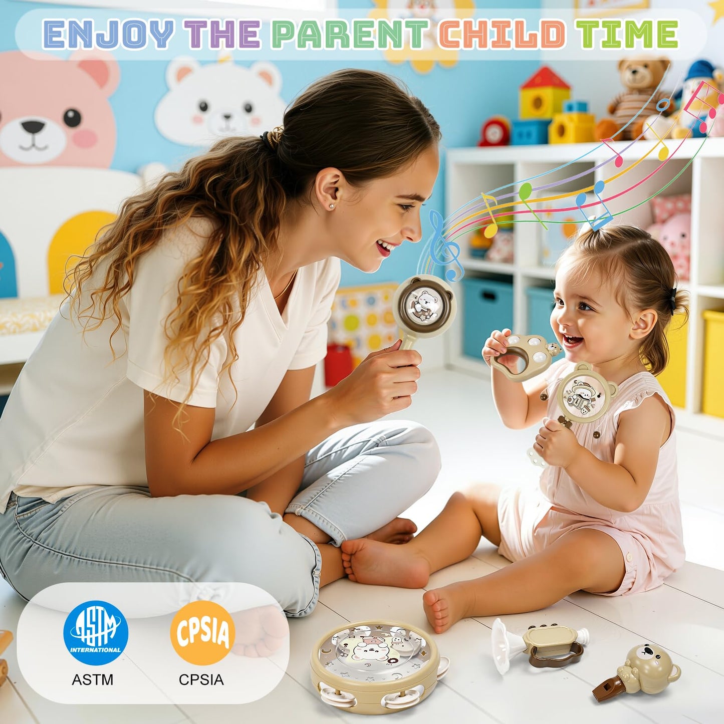 Baby Musical Toys for Toddlers 1-3: 6pcs Montessori Kids Musical Instruments Infant Baby Teething Toy with Rattle & Tambourine for Preschool Learning Birthday for Boys Girls