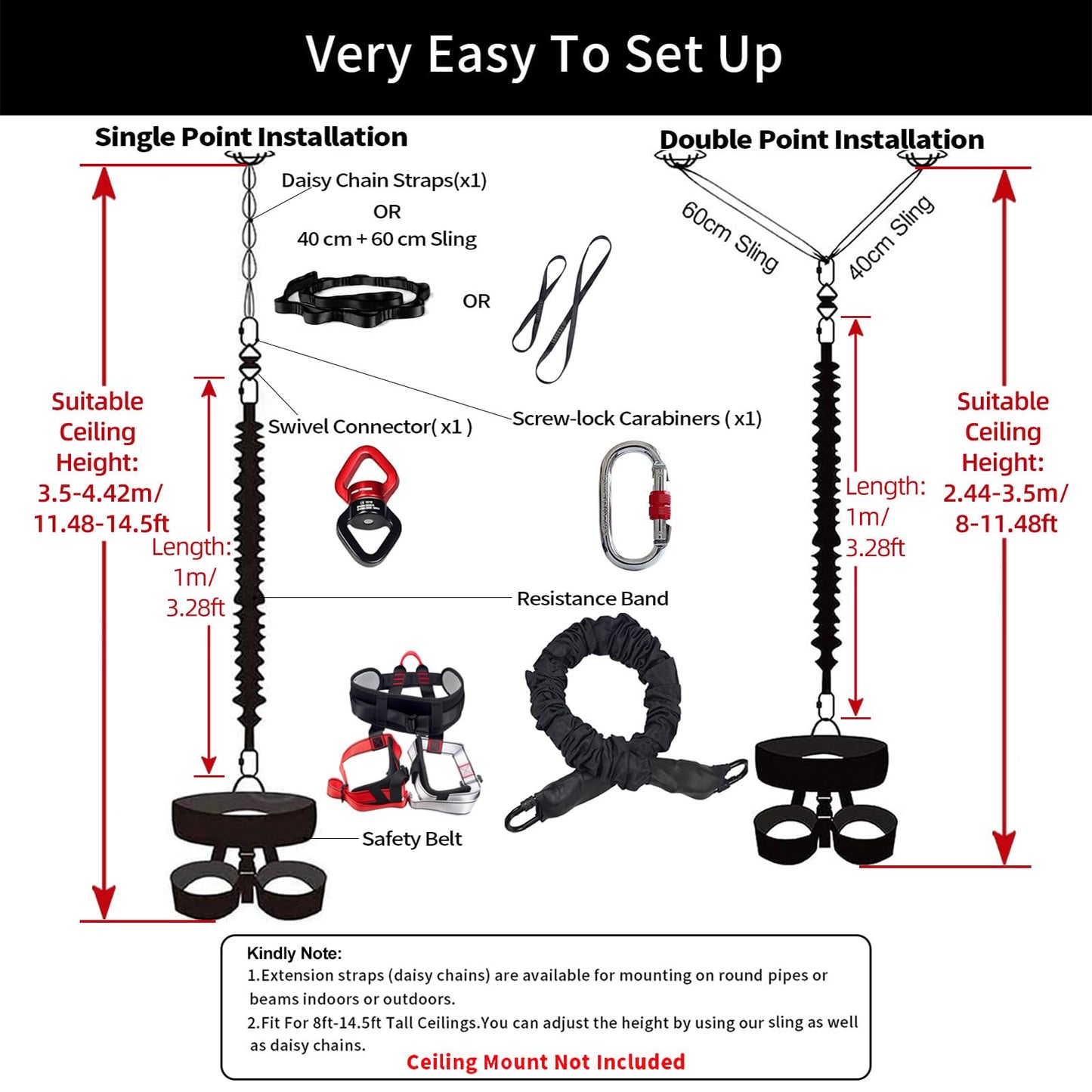 PRIOR FITNESS Bungee Fitness Set, Professional 4D Flying Exercise Bungee Kit with Rigging Hardware Heavy Duty Bungee Dance Rope Sturdy Antigravity Bungee Workout Equipment for Home Gym Studio XXL