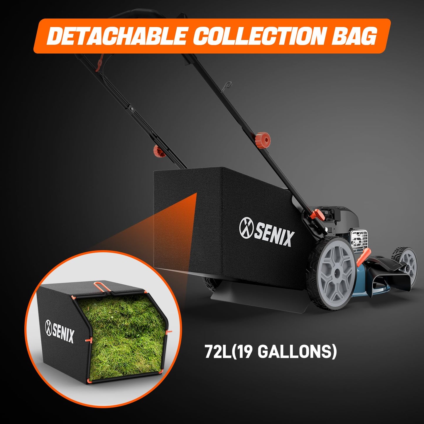 SENIX 163 cc 22-Inch Self Propelled Gas Lawn Mower with 4-Cycle B&S Engine, 3-in-1 Rear Wheel Drive Variable Speed Lawnmower, 6-Position Height Adjustment, LSSG-H2