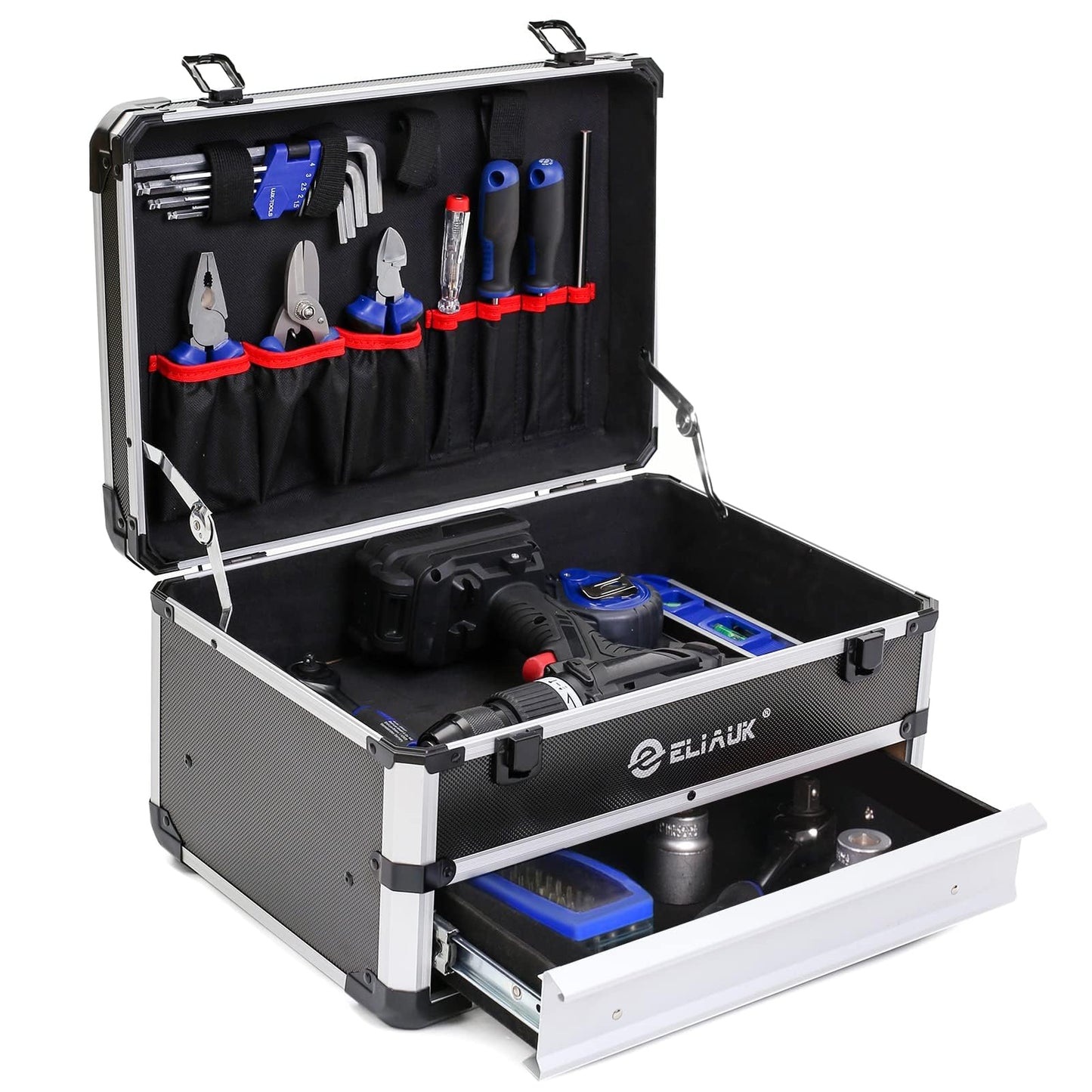 ELIAUK Tool Box Hard Case Tool Organizer Storage Cabinet Carry Case Tool box with Drawers(Silver)