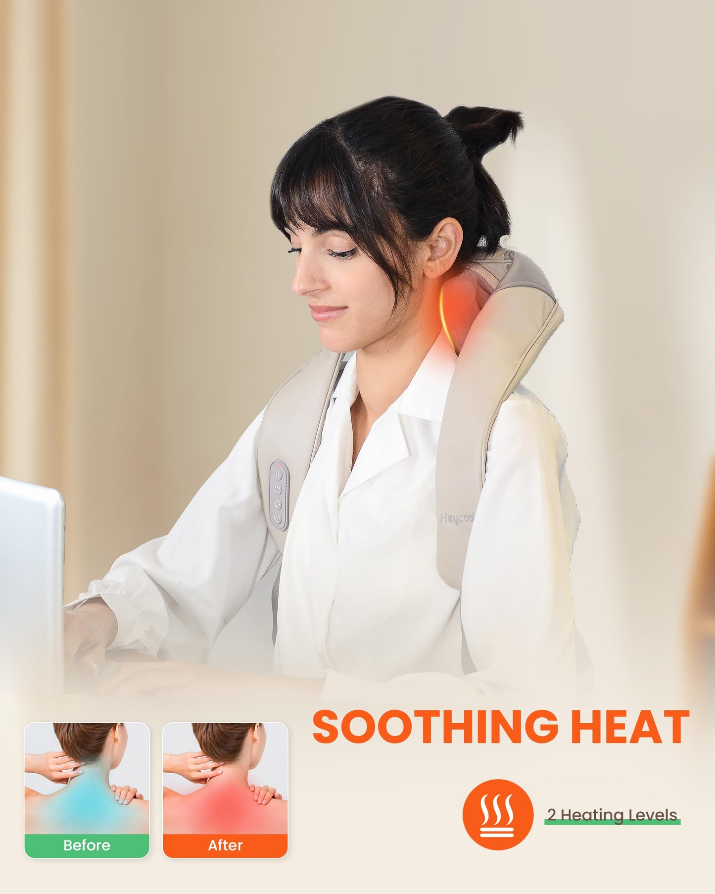 Heycool Cordless Neck Massager with Heat, 4D Deep Kneading Neck Shoulder Massager for Pain, Wireless Shiatsu Back Massager Pillow, Gifts for Men, Women Rechargeable