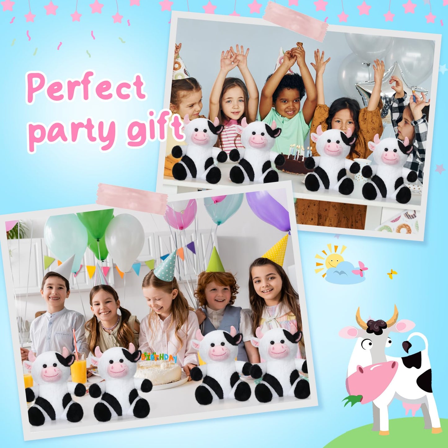Syhood 6 Pcs Adorable Cow Stuffed Animals for Kids 10 Inches Cute Sitting Cow Plush Toy Dolls Plush Party Decor Vaquitas De Peluche Farm Stuffed Animals for Boys Girls Plushie Lover Birthday Gifts