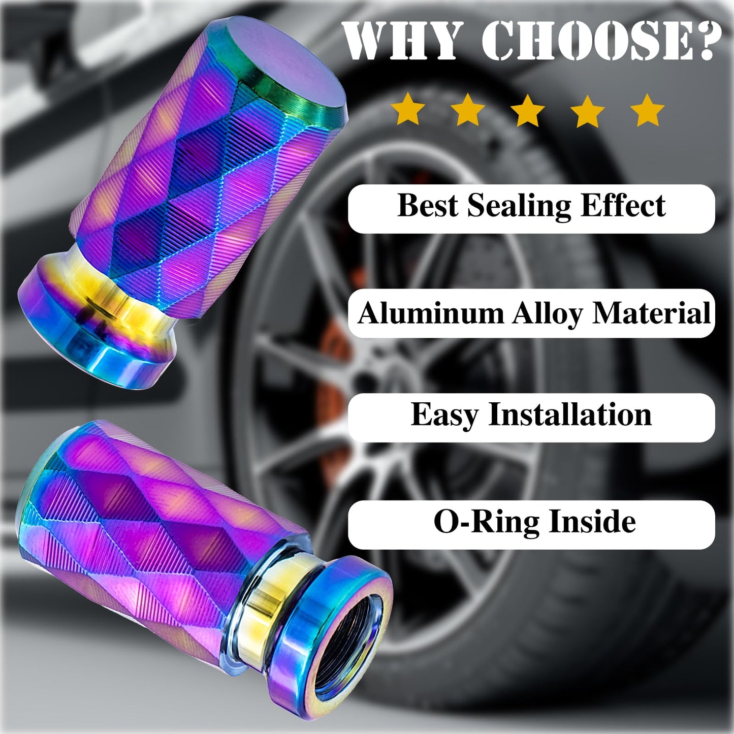 MEAJOO 4PCS Colorful Car Tire Valve Stem Cap, Leak-Proof Tyre Air Valve Caps, Aluminum Alloy Air Leakproof Valve Caps Cover fits Cars, Trucks, Bikes, Motorcycles, Bicycles Tire Caps