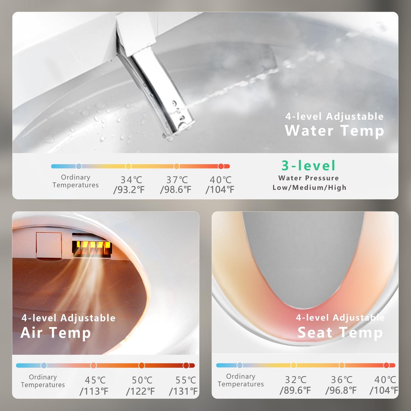 WONDERSKY Elongated Bidet Toilet Seat, Smart Heated Toilet Seat with Warm Water and Dryer, Soft Close Bidet Seat with Adjustable Temperature, Stainless Steel Nozzle