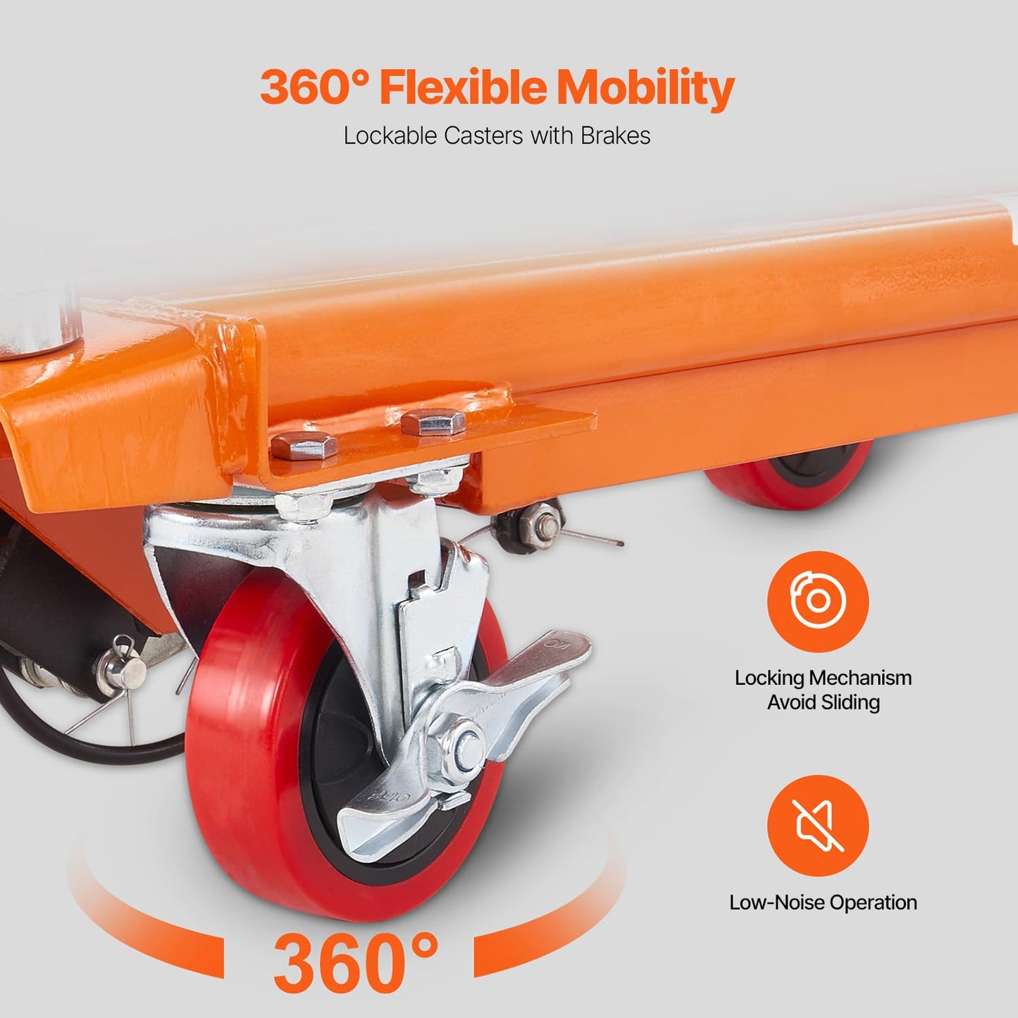 VEVOR Hydraulic Lift Table Cart, 330lbs Load Capacity 50 Inch Lifting Height, Manual Single Scissor Lift Table with Non-Slip Pad and 4 Wheels, Alloy Steel, Orange