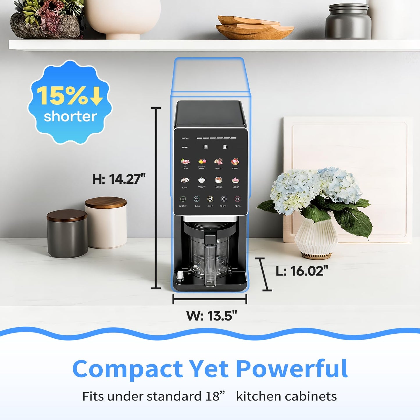 Ice Cream Maker & 10-in-1 Frozen Treat Maker, 20 oz 1 Pint, Mix-In + Re-Spin for Creamy Texture, Gelato, Sorbet, Slushie, Frozen Yogurt & Smoothie Bowls Machine for Homemade, Recipe Guide