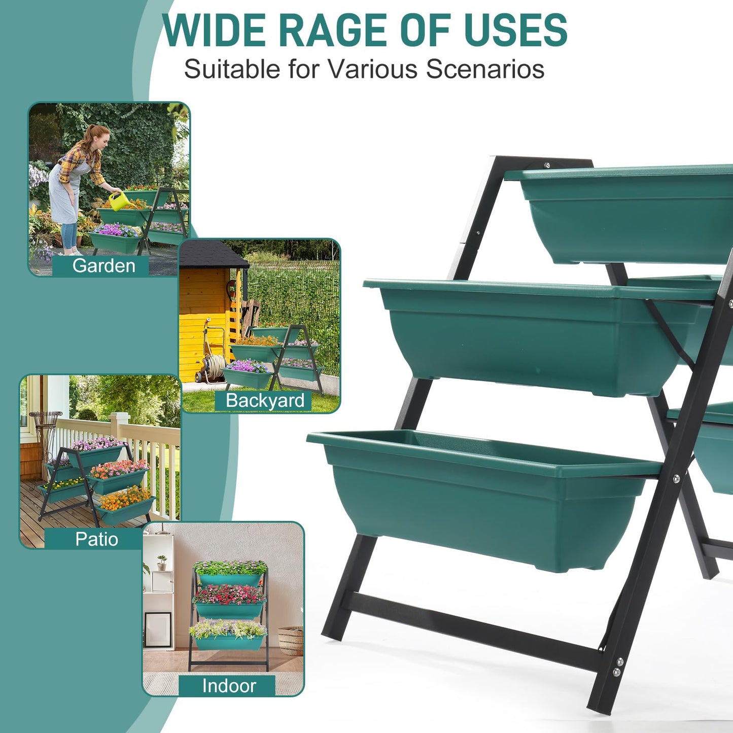 Vasitelan Raised Garden Planter Bed, Tiered Planter Stand with 5 Boxes, 25.6" Long*35.8" Wide*31" Tall, Vertical Raised Garden Bed for Herbs, Flowers, or Vegetables in Patio Balcony Indoor Outdoor