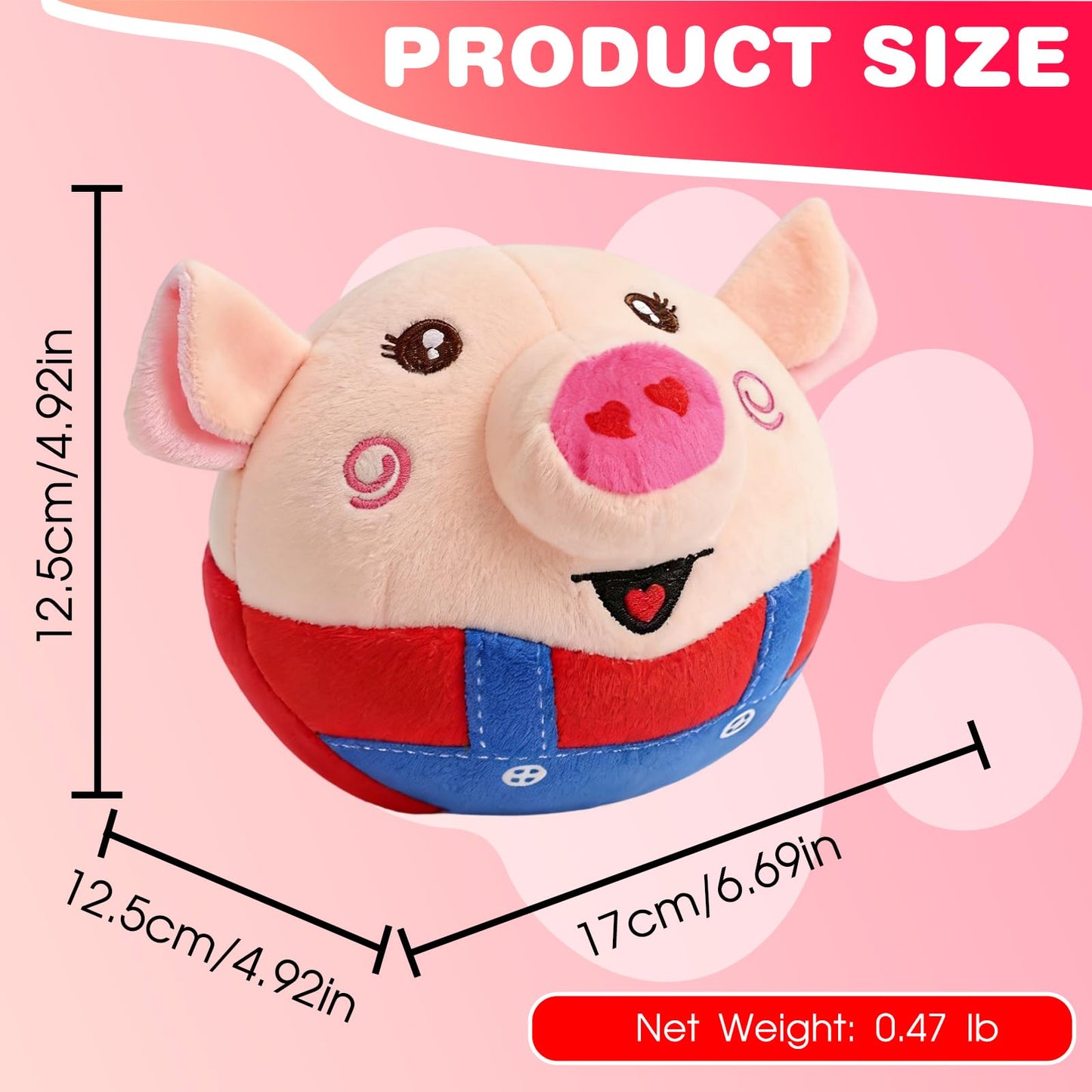 methill Interactive Dog Toys, 2026 New Active Moving Pet Plush Toy, Rechargeable Squeaky Dog Ball Toy with Talking Sound, Washable Bouncing Piggy Toy for Dogs Puppies (Red)