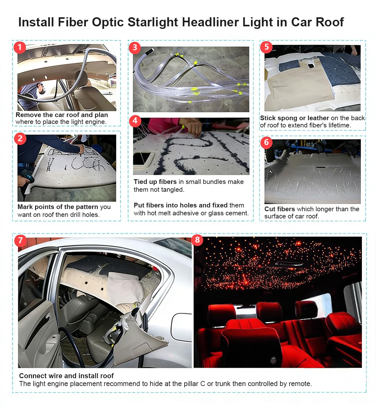 AKEPO 16W RGBW APP Small Size Twinkle Meteor Fiber Optic Lights, Music Activated 650pcs 0.03in 13.1ft/4m Optical Fiber Star Ceiling Light Kit for Car Headliner Star/Home