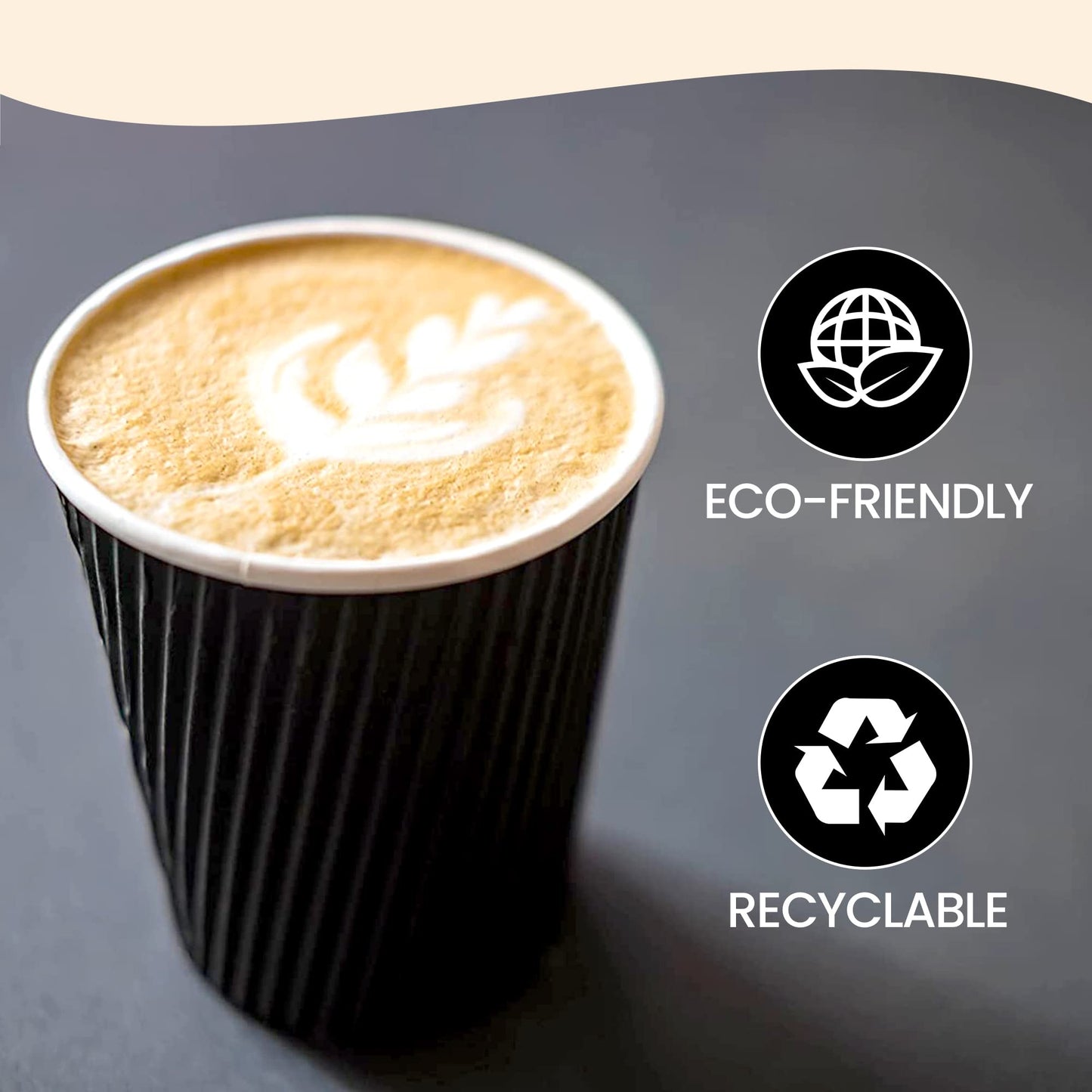 Ripple Wall Design Disposable 8 Oz Coffee Cup 500 Pack Black, Hot Beverage Cups, Eco-Friendly Recyclable Paper, Insulated Coffee Cups, Coffee Bar Accessories Paper Coffee Cups To Go, Hot Cups