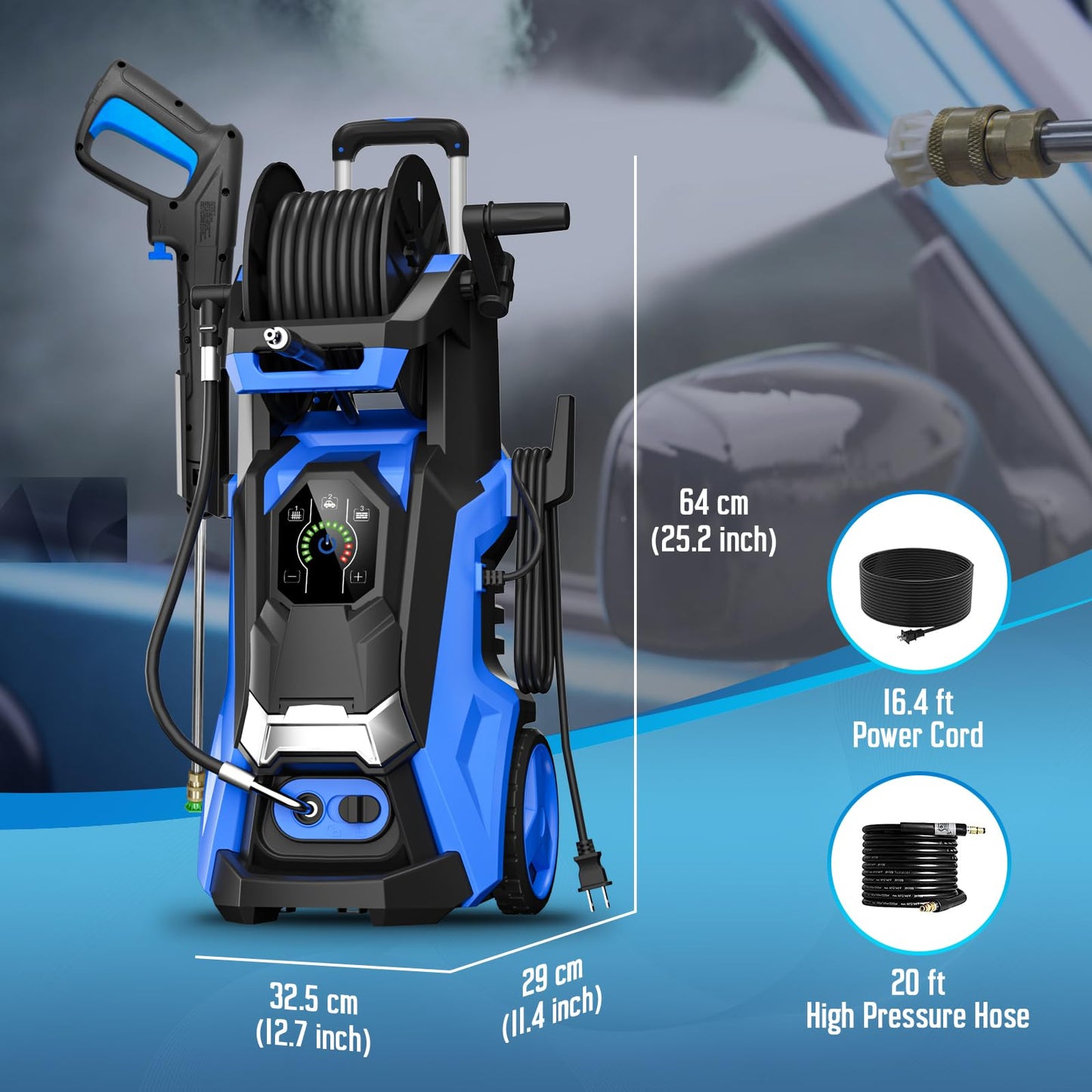 LeHao Pressure Washer 5000PSI-Max 3.5GPM Power Washer Touch Screen Adjustable Pressure,4 Nozzles and 500ml Foam Cannon Power Washer Cleaning for Cars/Fences/Driveways/Patios/Home Cleaning