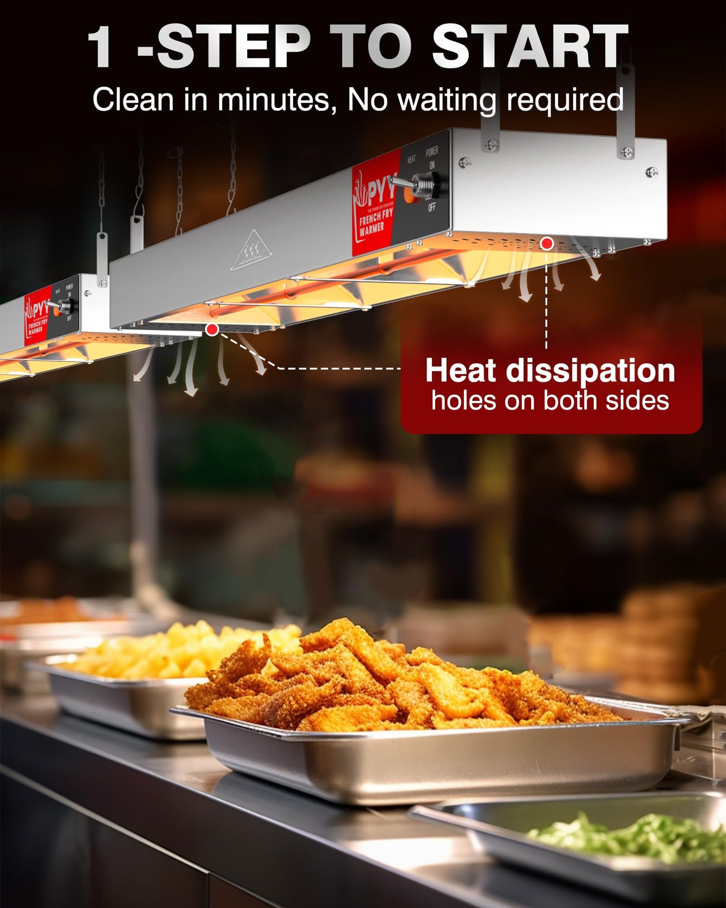 PYY 36 Inch Food Heat Lamp Strip - Commercial Food Heating Warmer, 500W Hanging Stainless Steel Electric Strip Heater, Food Service Restaurant