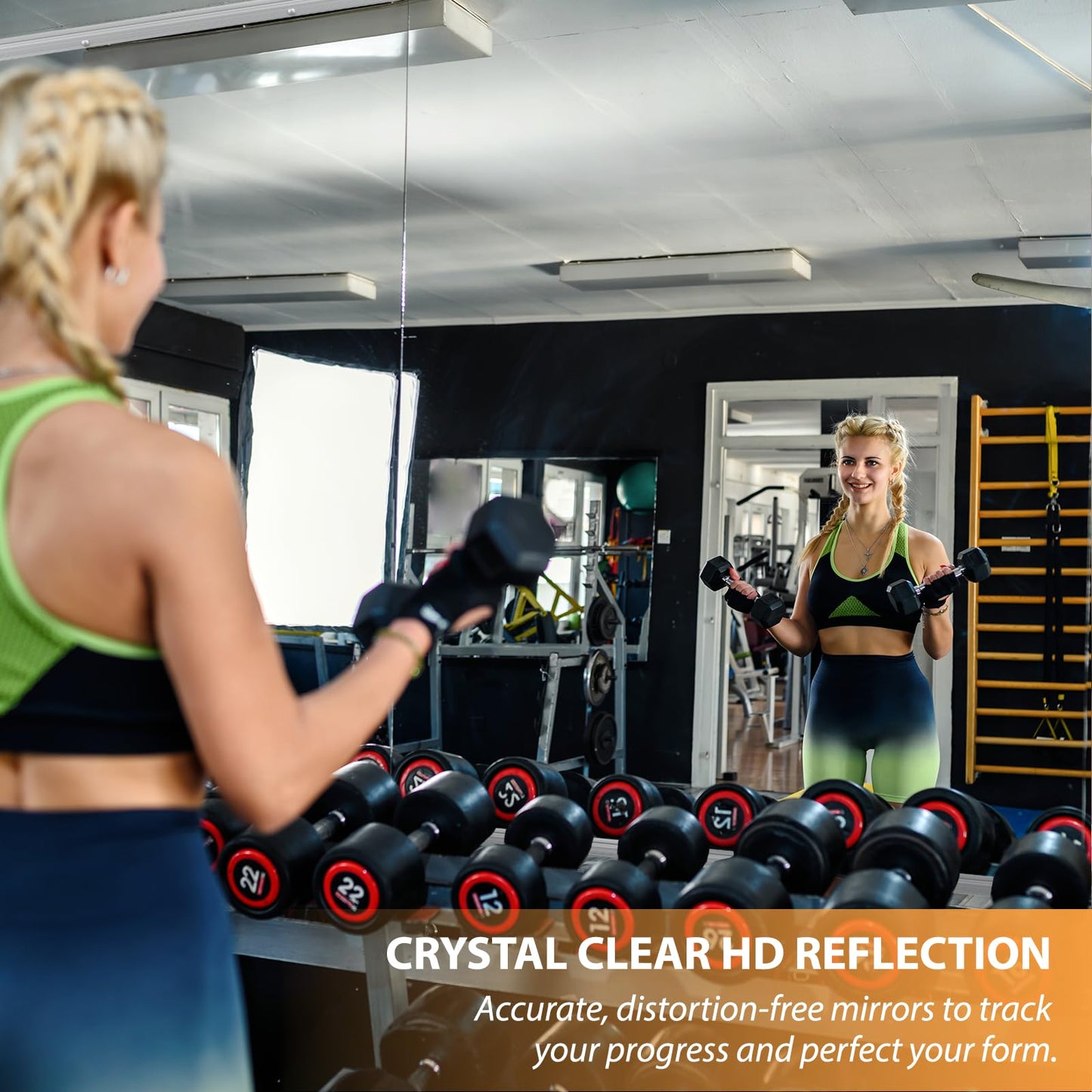STAWDY Home Gym Mirror,48X24 Inch -2PCS Large Frameless Full Body Wall Mirror Length Tempered Glass Wall-Mounted Mirror for Gym,Yoga,Bedroom,Bathroom,Exercise Room